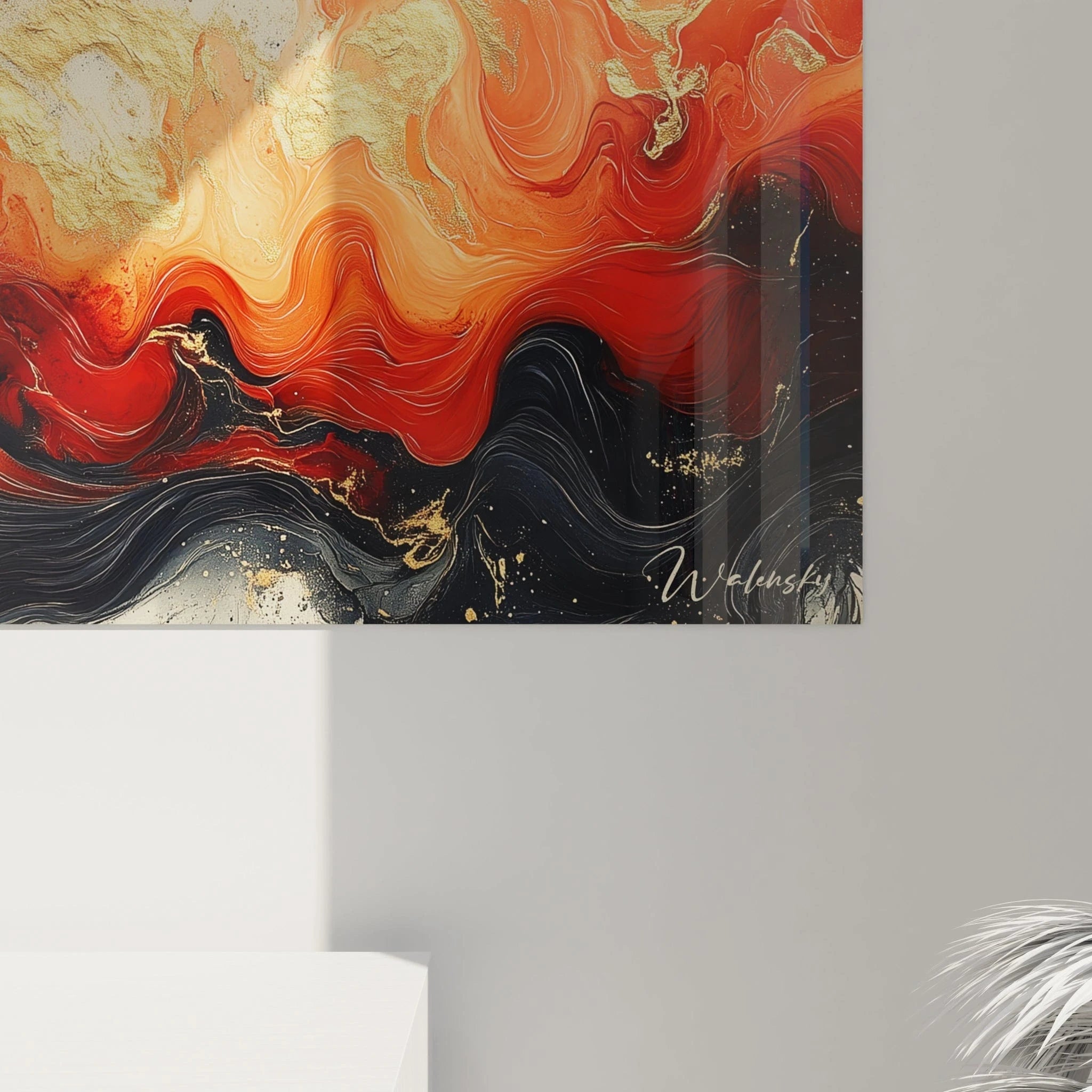 Tableau expressionniste abstrait de Walensky avec des couleurs vives et des détails dorés