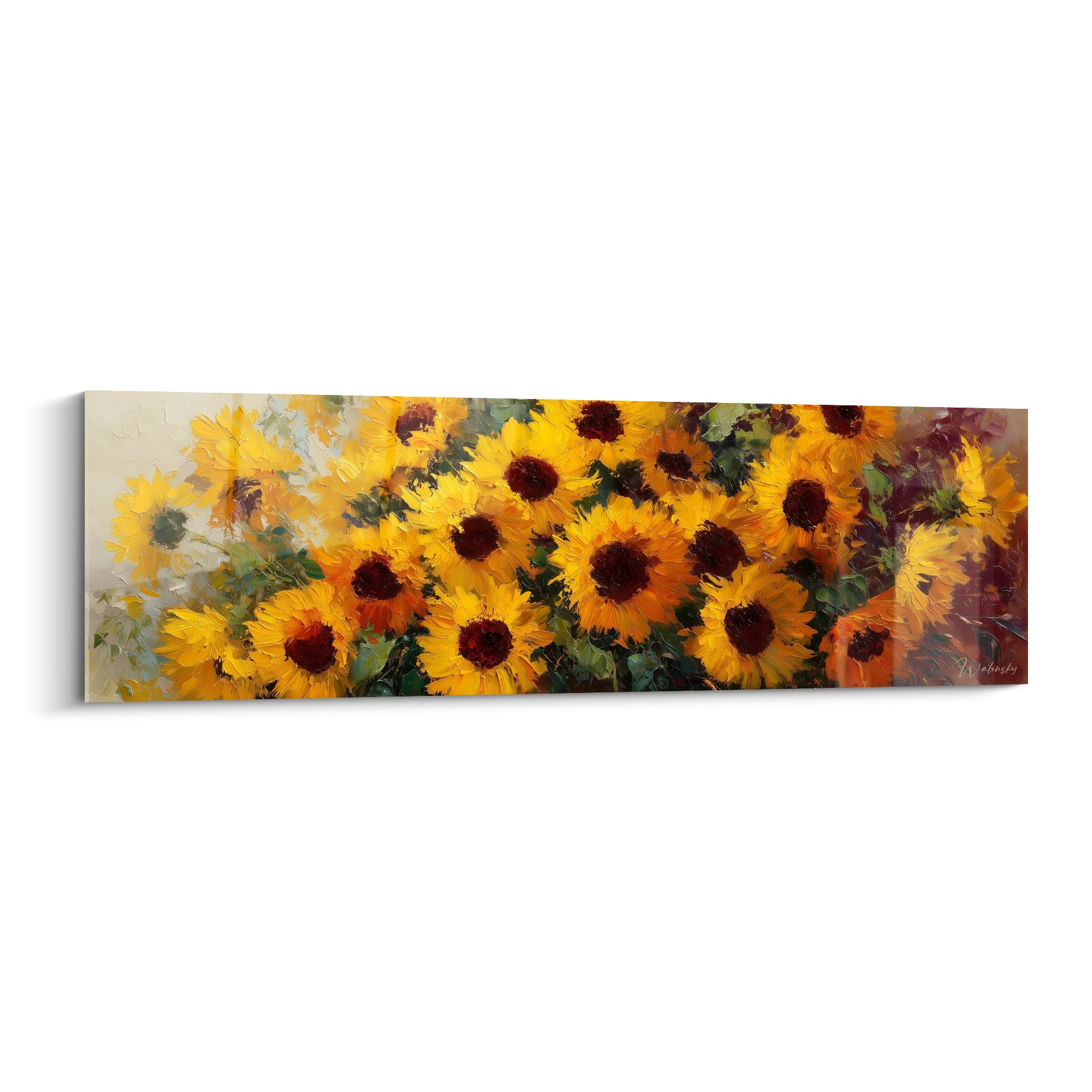 Bouquet de tournesols jaunes et bruns peints à l'huile en épaisses touches de couleur