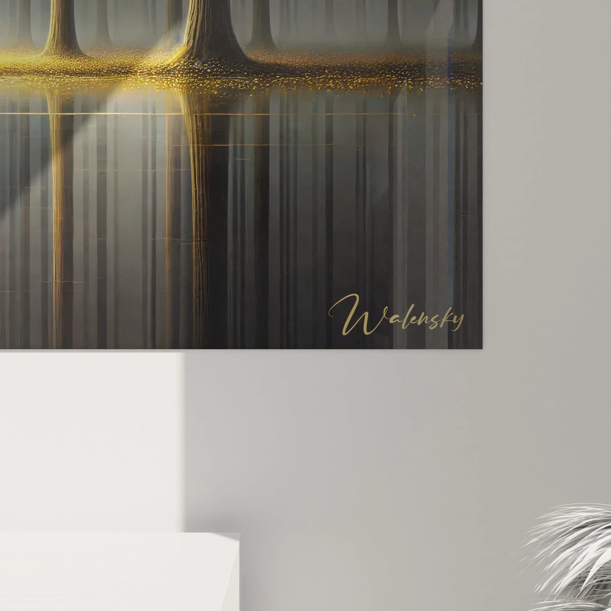 tableau Arbre en gros plan ; les details de l'arbre central et des reflets dans l'eau capturent l'essence de la nature, evoquant un instant suspendu entre lumiere doree et ombres profondes.