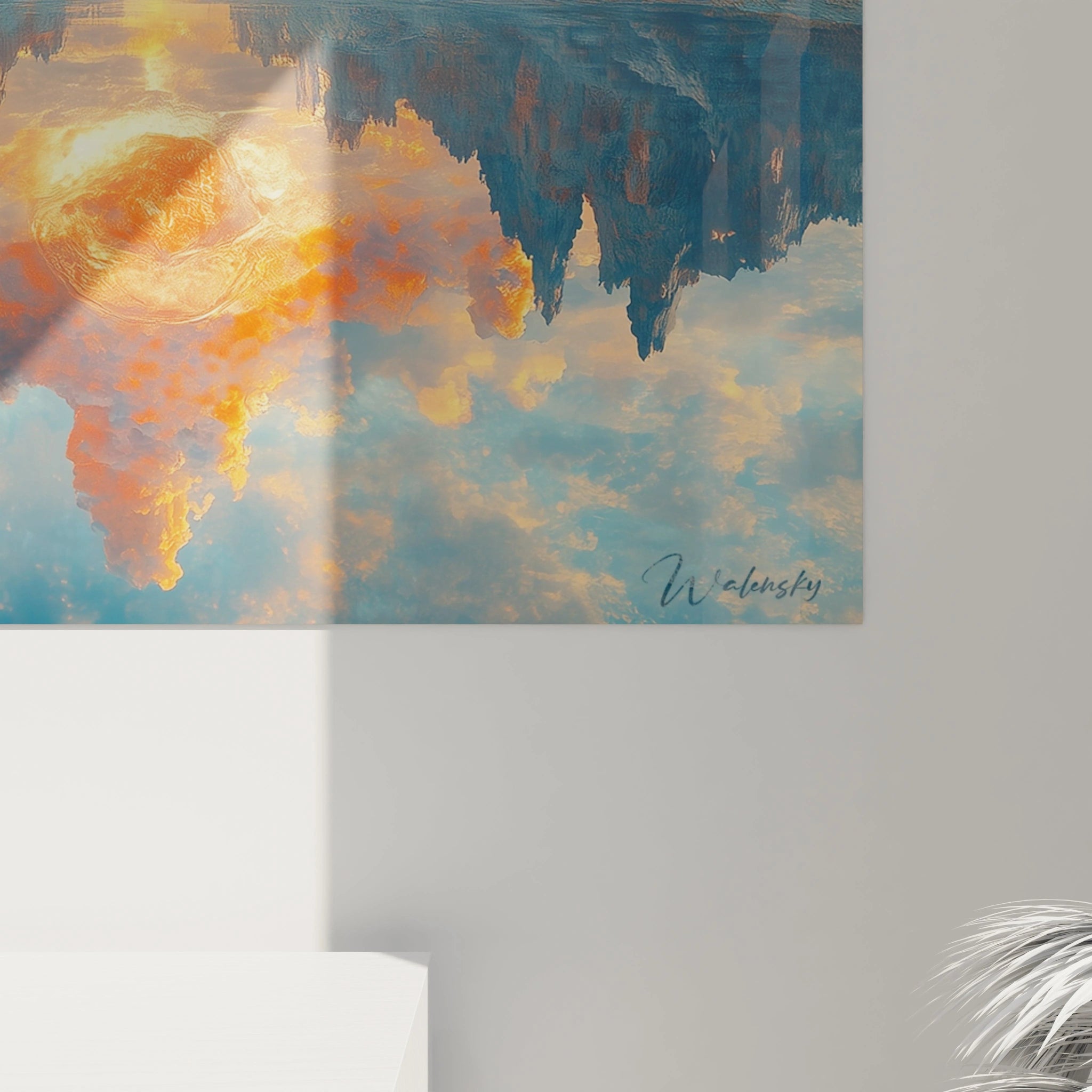 Tableau moderne abstrait de Walensky représentant un paysage surréaliste aux couleurs vives