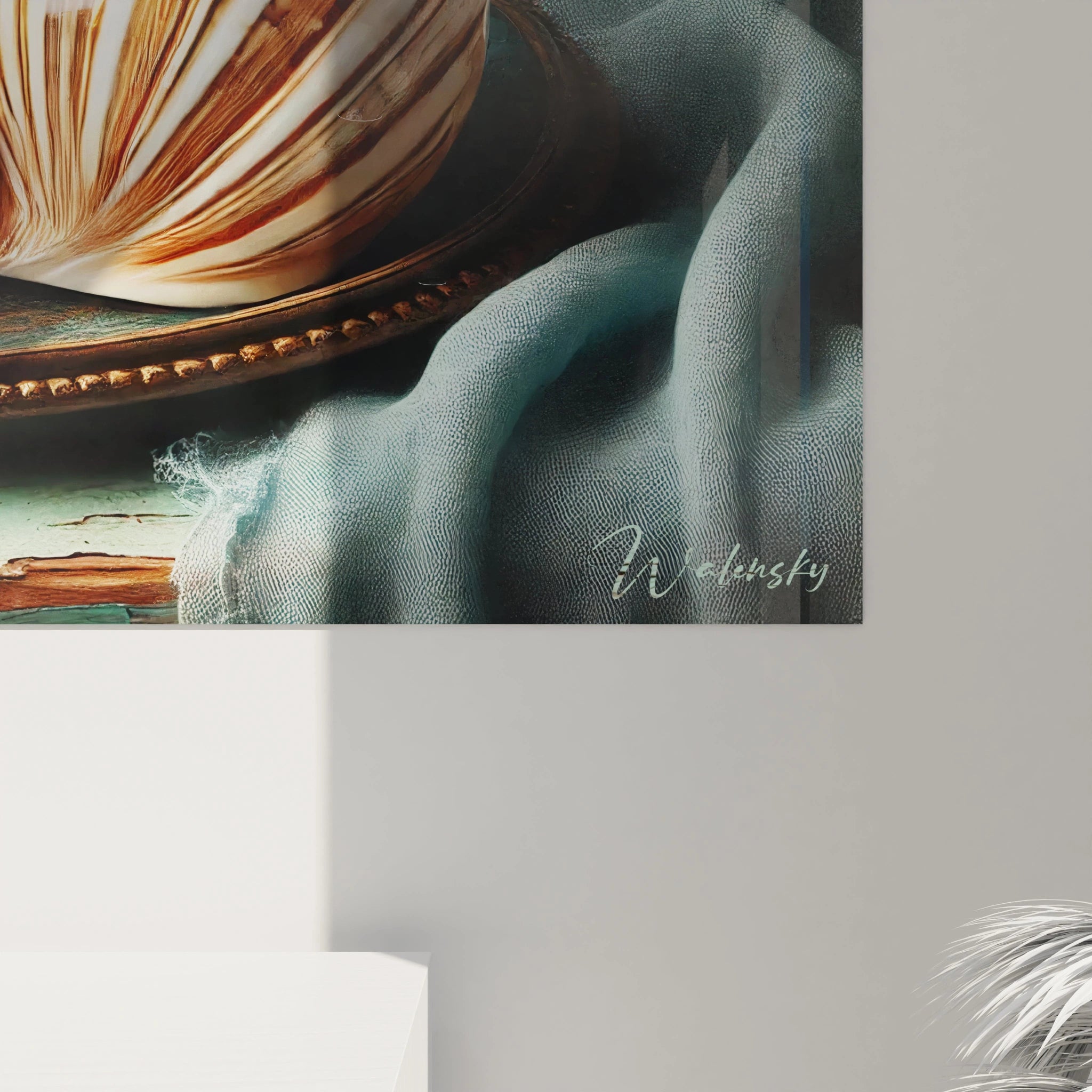 Vue de pres du tableau : Decouvrez chaque detail du tableau Coquillage, avec ses textures naturelles et nuances oceaniques. Chaque coquillage capture une histoire unique dans une palette terreuse et patinee.