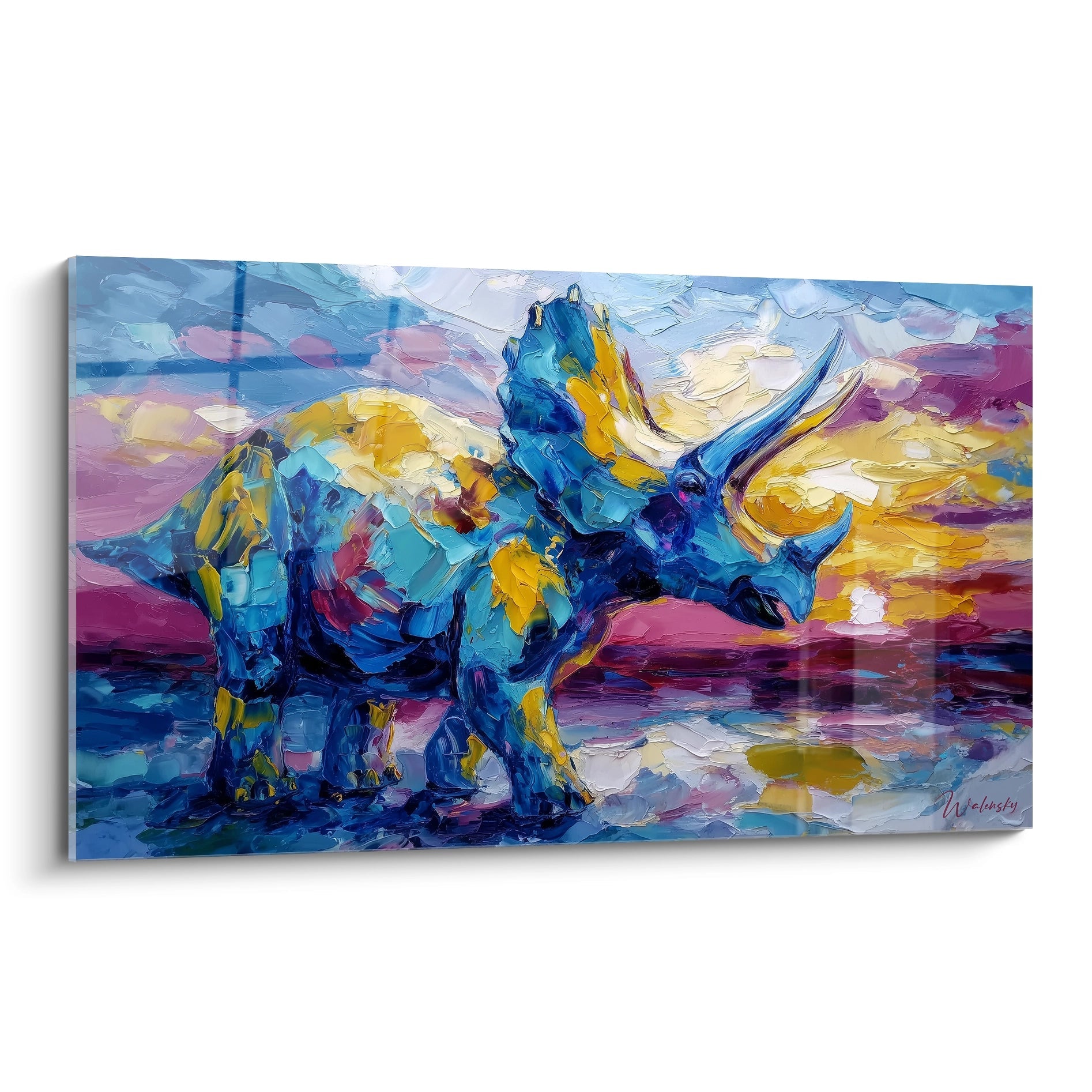 Tableau mural triceratops coloré style impressionniste art moderne dinosaure décoration intérieure