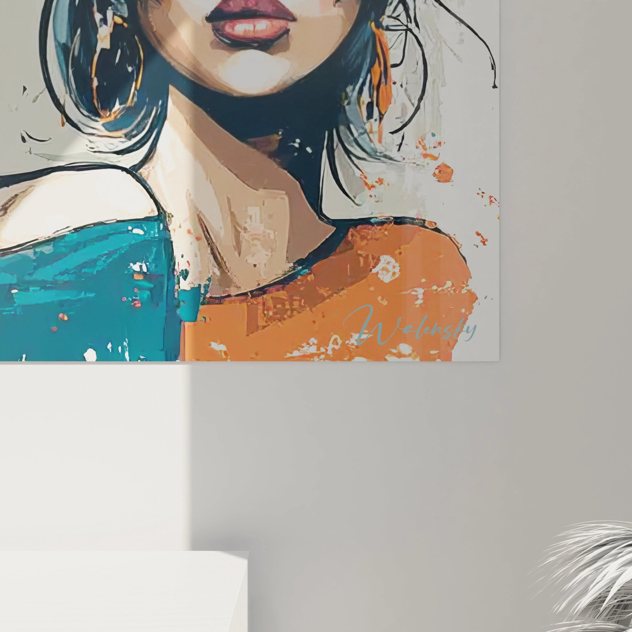 Tableau mural femme rétro moderne par Walensky avec des couleurs vives et un style artistique contemporain