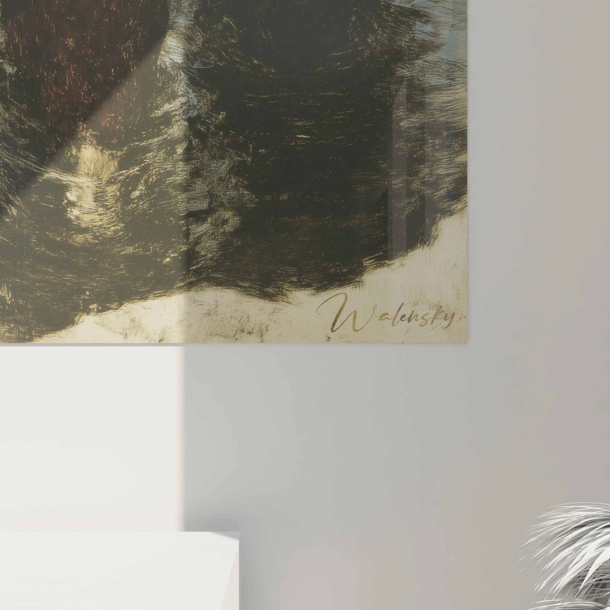 tableau réalisme femmes labeur Walensky gros plan sur motif ornemental doré et vert sur toile murale