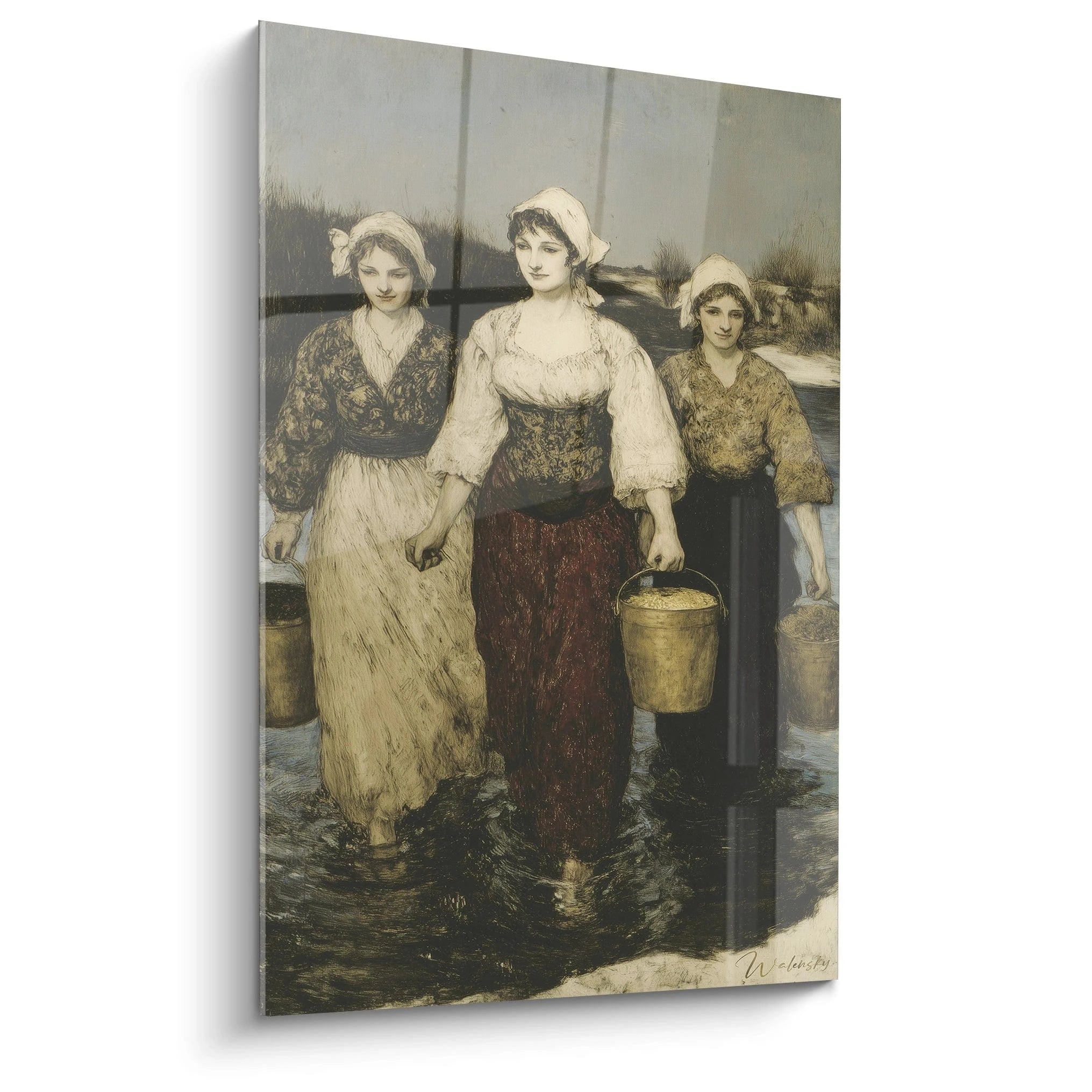 Tableau Walensky tableau réalisme femmes labeur trois paysannes marchant dans l eau portant des seaux