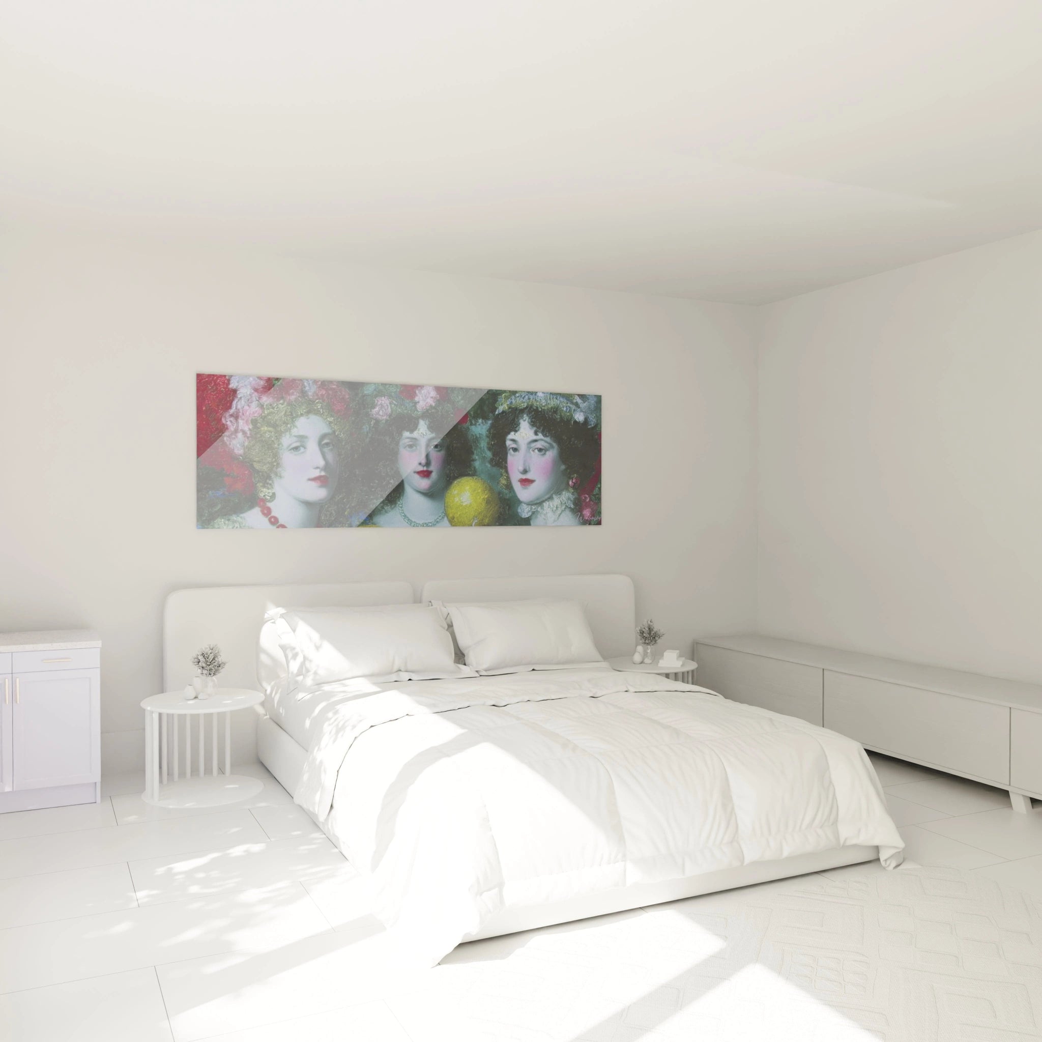 tableau préraphaélite femmes Walensky tableau mural panoramique aux trois portraits féminins et fleurs