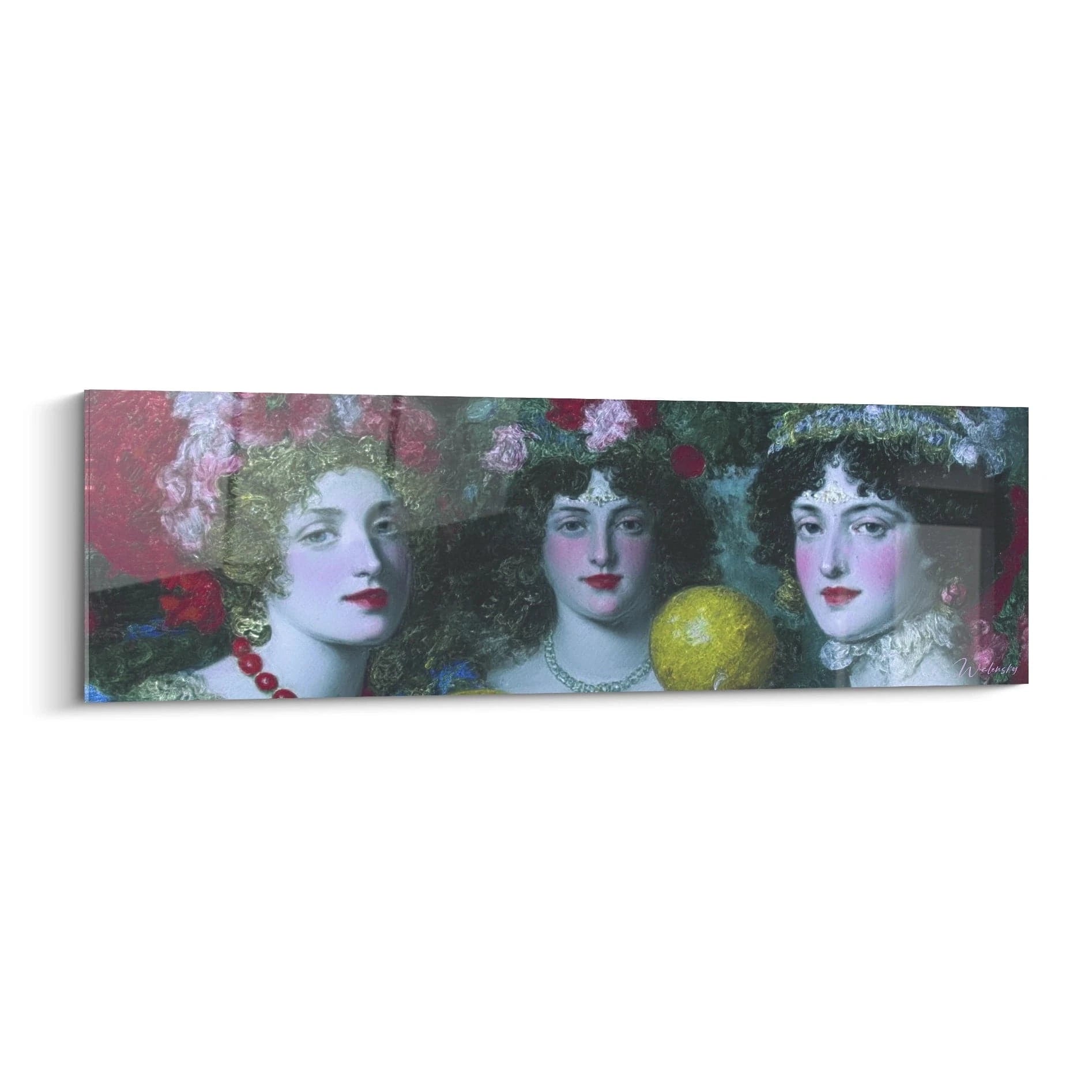 Walensky tableau préraphaélite femmes mural avec trois portraits féminins ornés de fleurs