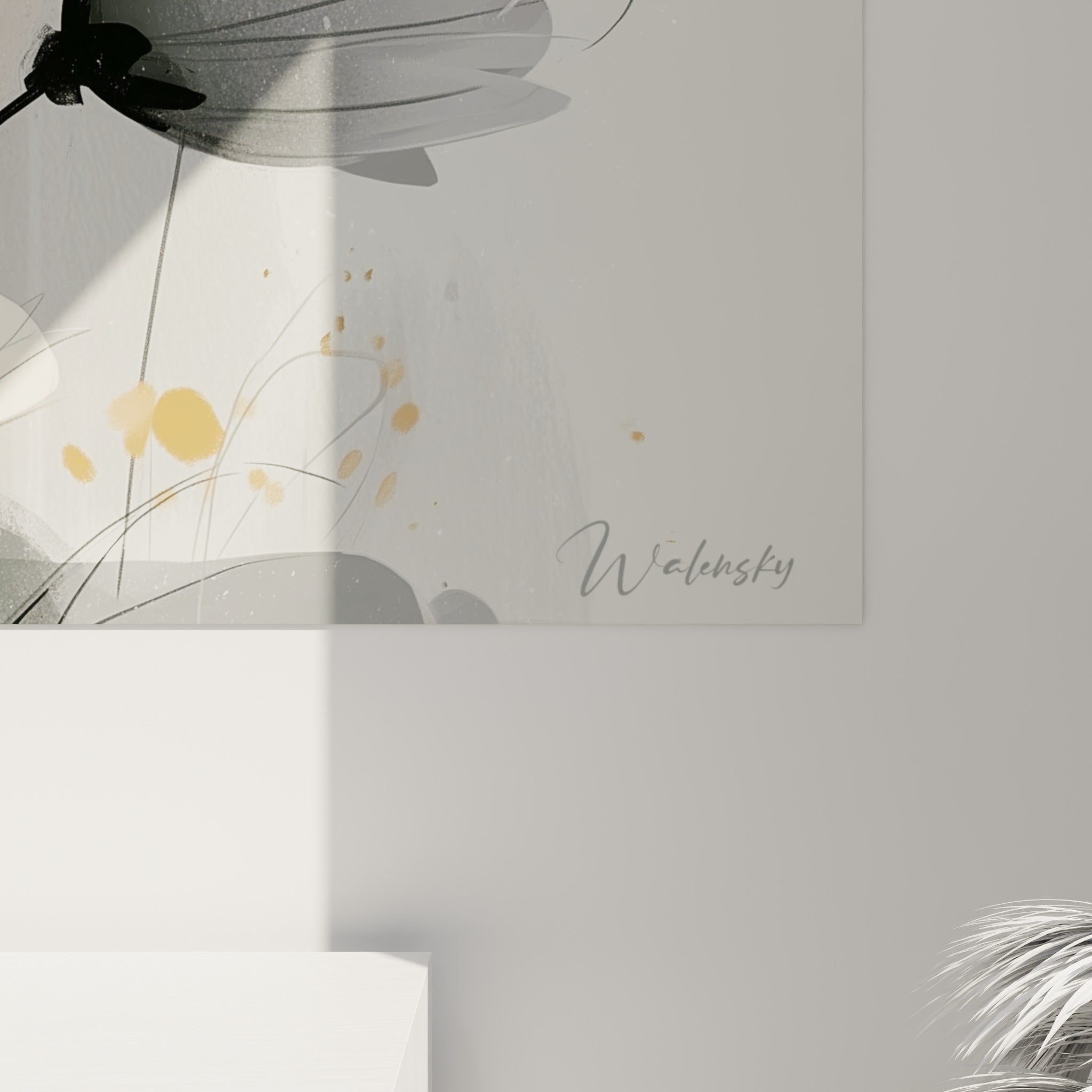 Nervures noires et touches dorées visibles sur le pétale gris translucide de la tulipe imprimée