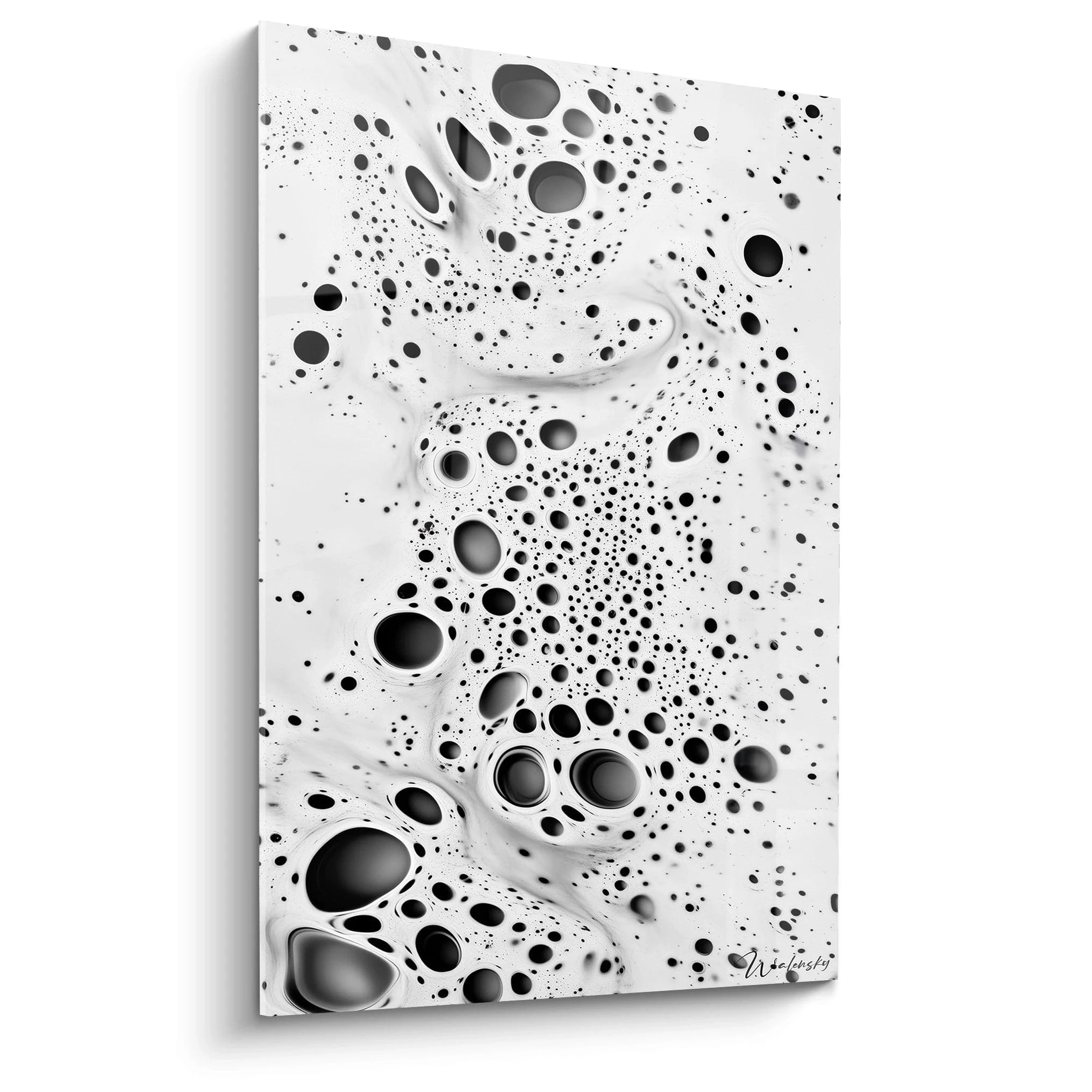 Tableau tacheté noir et blanc de Walensky avec des motifs abstraits et modernes