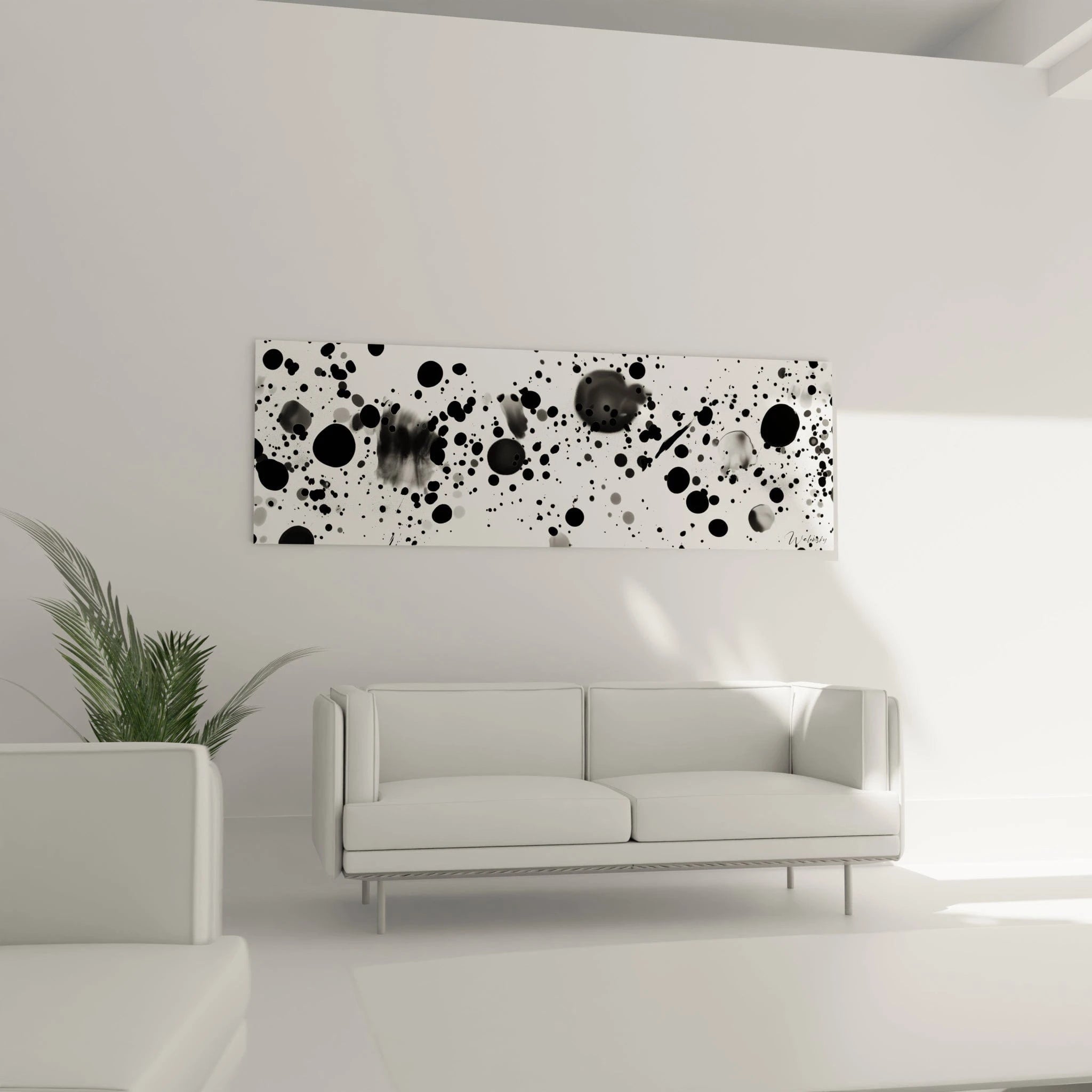Tableau tacheté noir et blanc de Walensky décorant un salon contemporain moderne