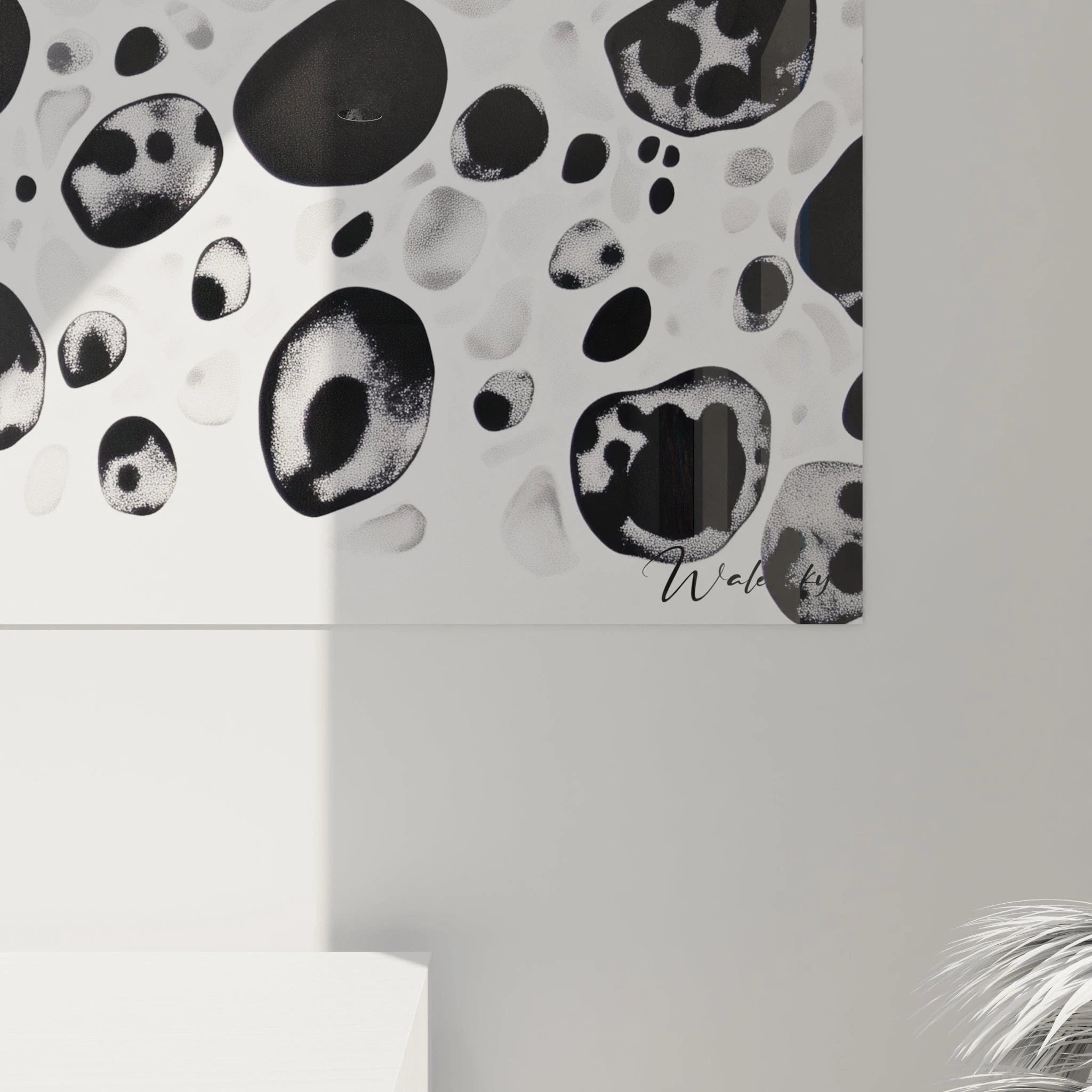 Tableau tacheté noir et blanc de Walensky avec des motifs modernes et artistiques