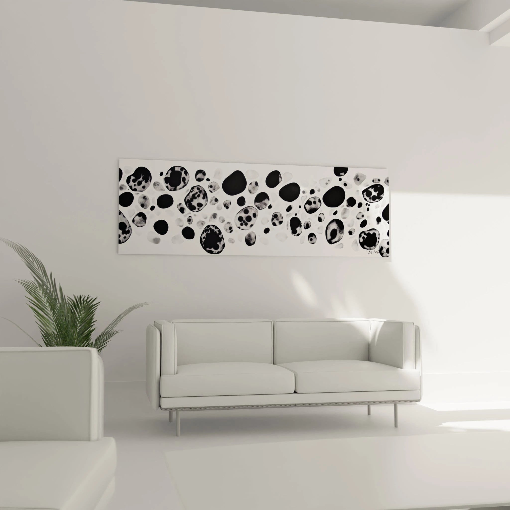 Tableau tacheté noir et blanc de Walensky, moderne et artistique, parfait pour embellir un salon