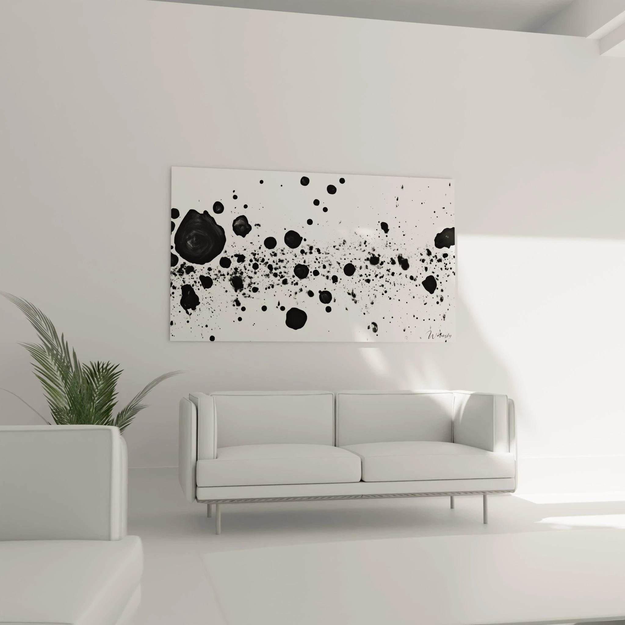 Tableau tacheté noir et blanc de Walensky, parfait pour ajouter du style moderne à votre intérieur
