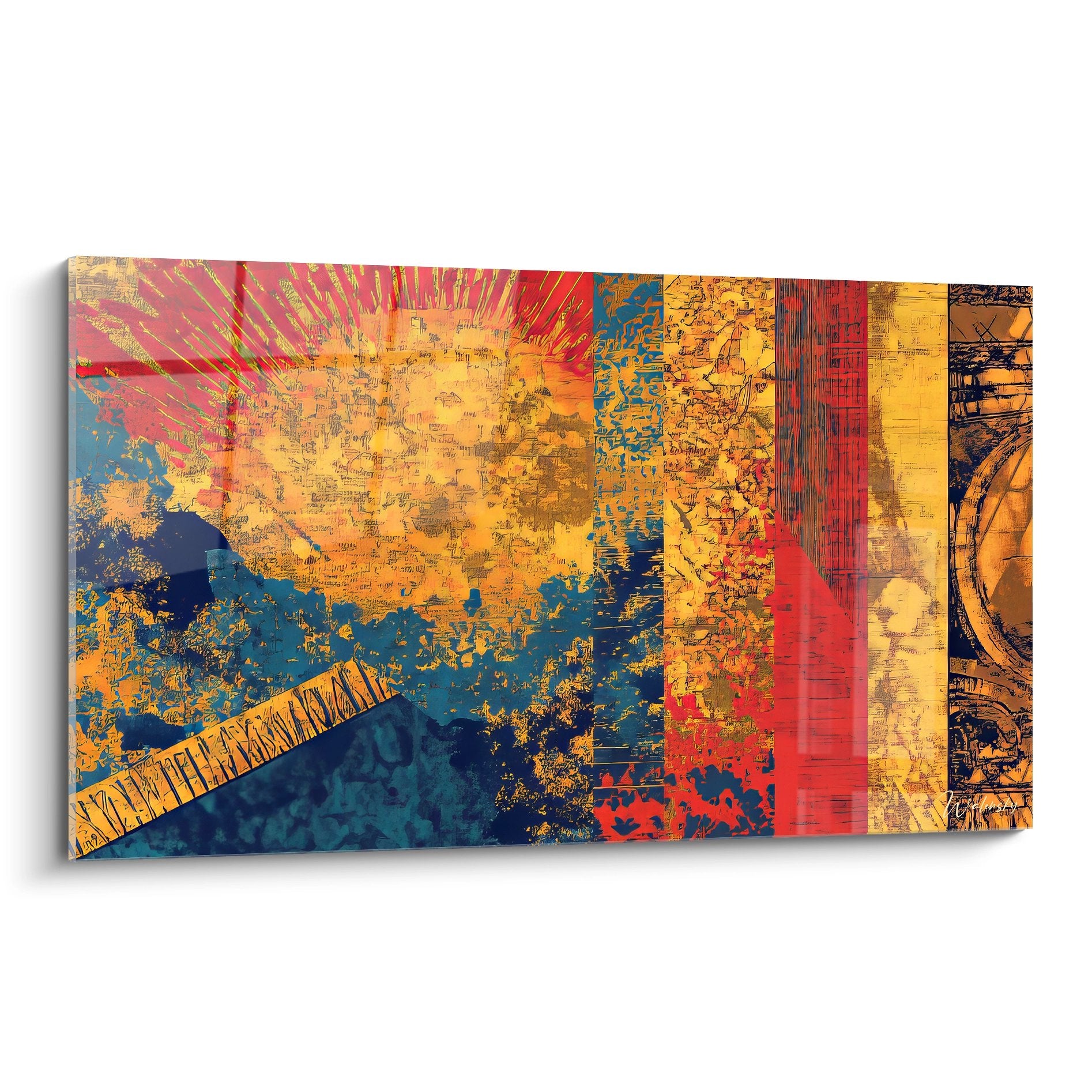 Tableau mural composition urbaine abstraite aux couleurs vives, style géométrique moderne