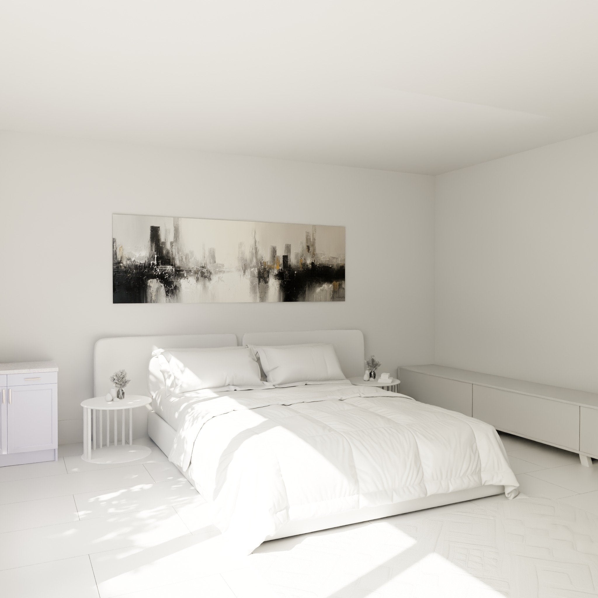 Abstract urban gray black painting modern bedroom wall decoration feng shui metal contemporary