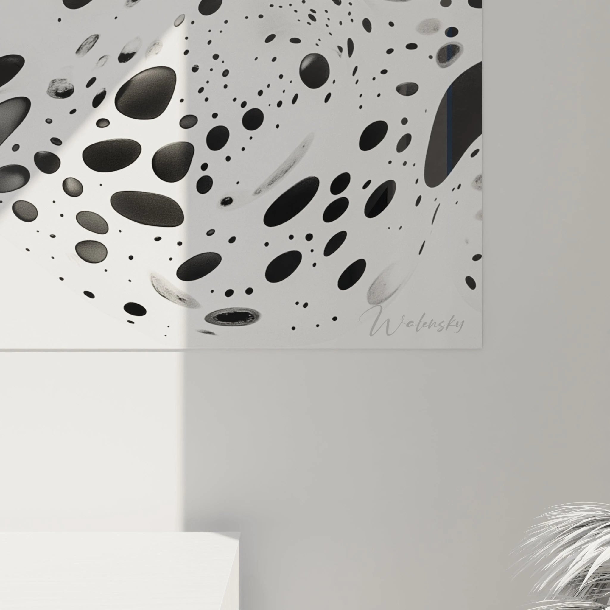 Tableau tacheté noir et blanc de Walensky avec motifs modernes et abstraits pour décoration murale