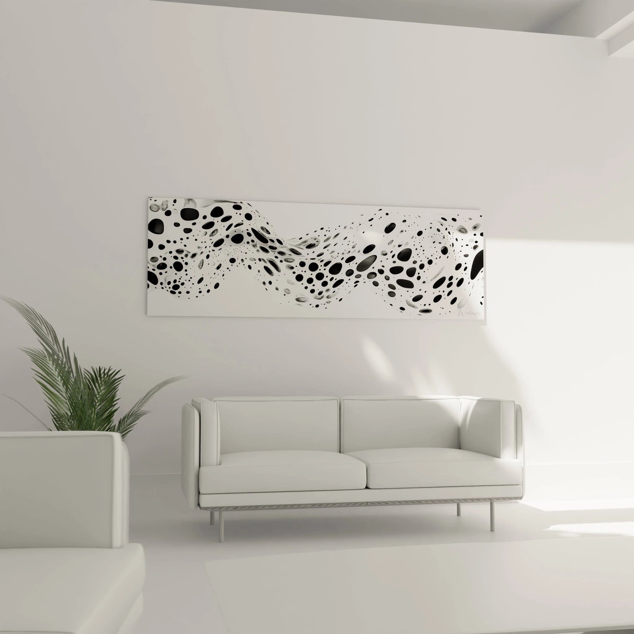 Tableau tacheté noir et blanc de Walensky, parfait pour décorer un salon moderne