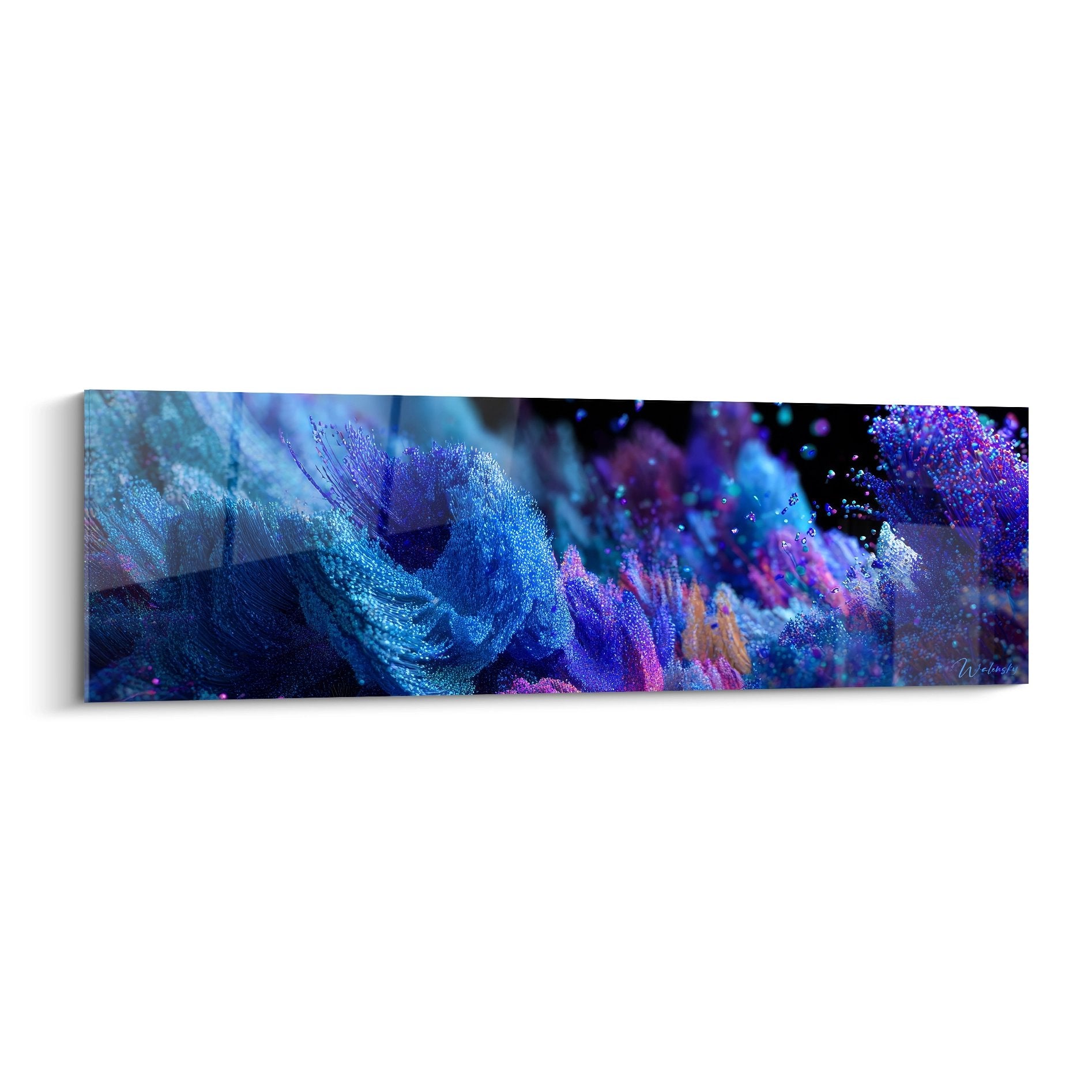 Tableau mural vague cosmique spirale galactique bleue violette futurisme abstrait art moderne