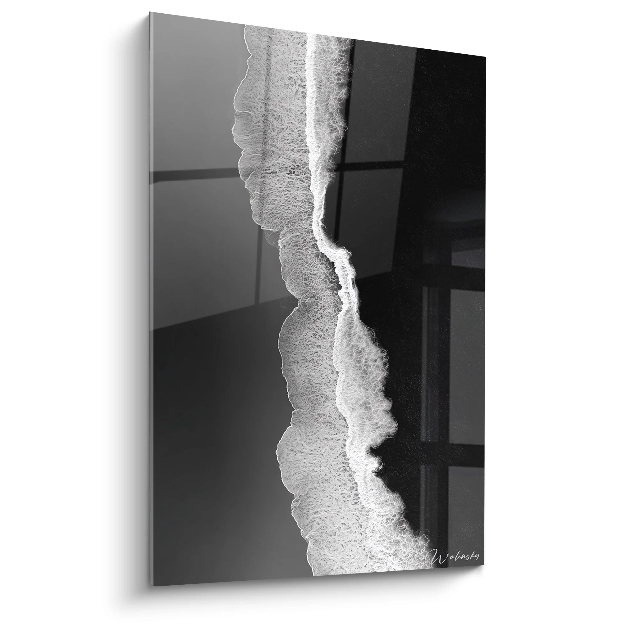 Tableau vague océanique noir et blanc, art mural moderne pour décoration intérieure contemporaine