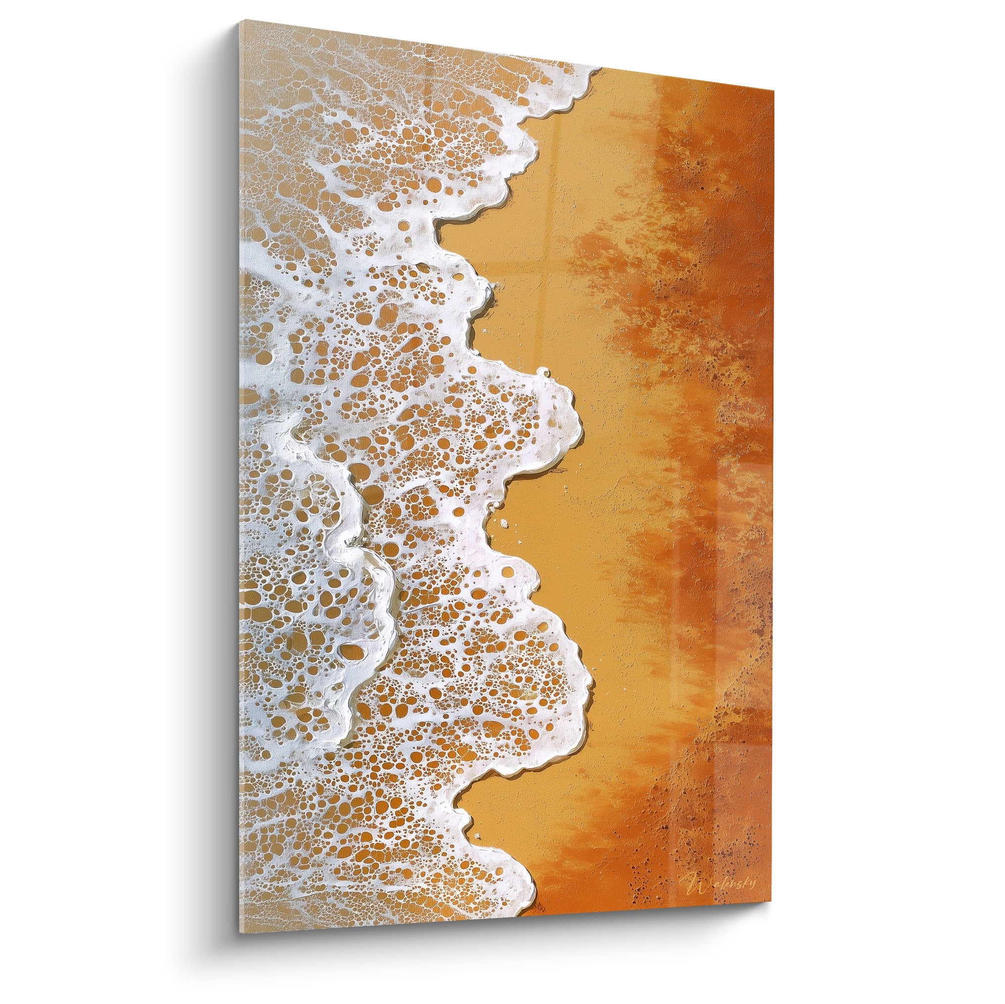 Tableau vagues dorées écume blanche sable orangé style marin moderne feng shui centre terre