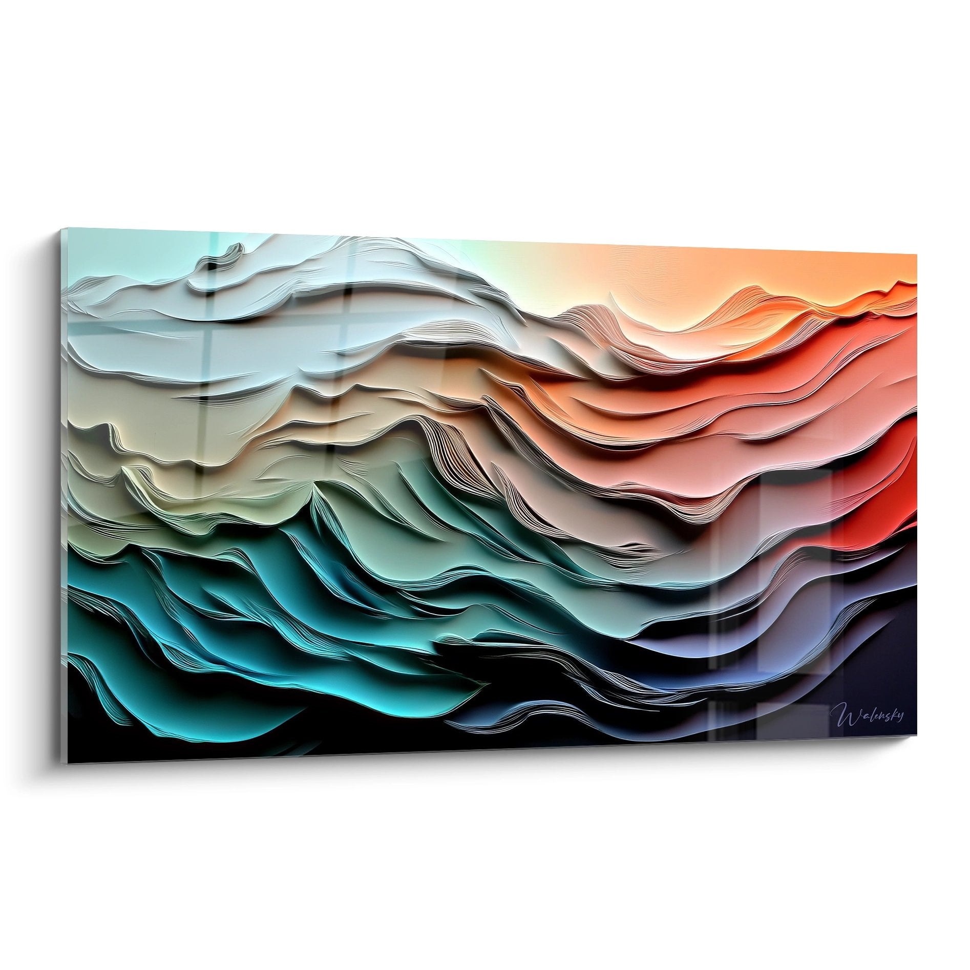Tableau mural vagues fluides abstraites couleurs océaniques texture moderne art contemporain