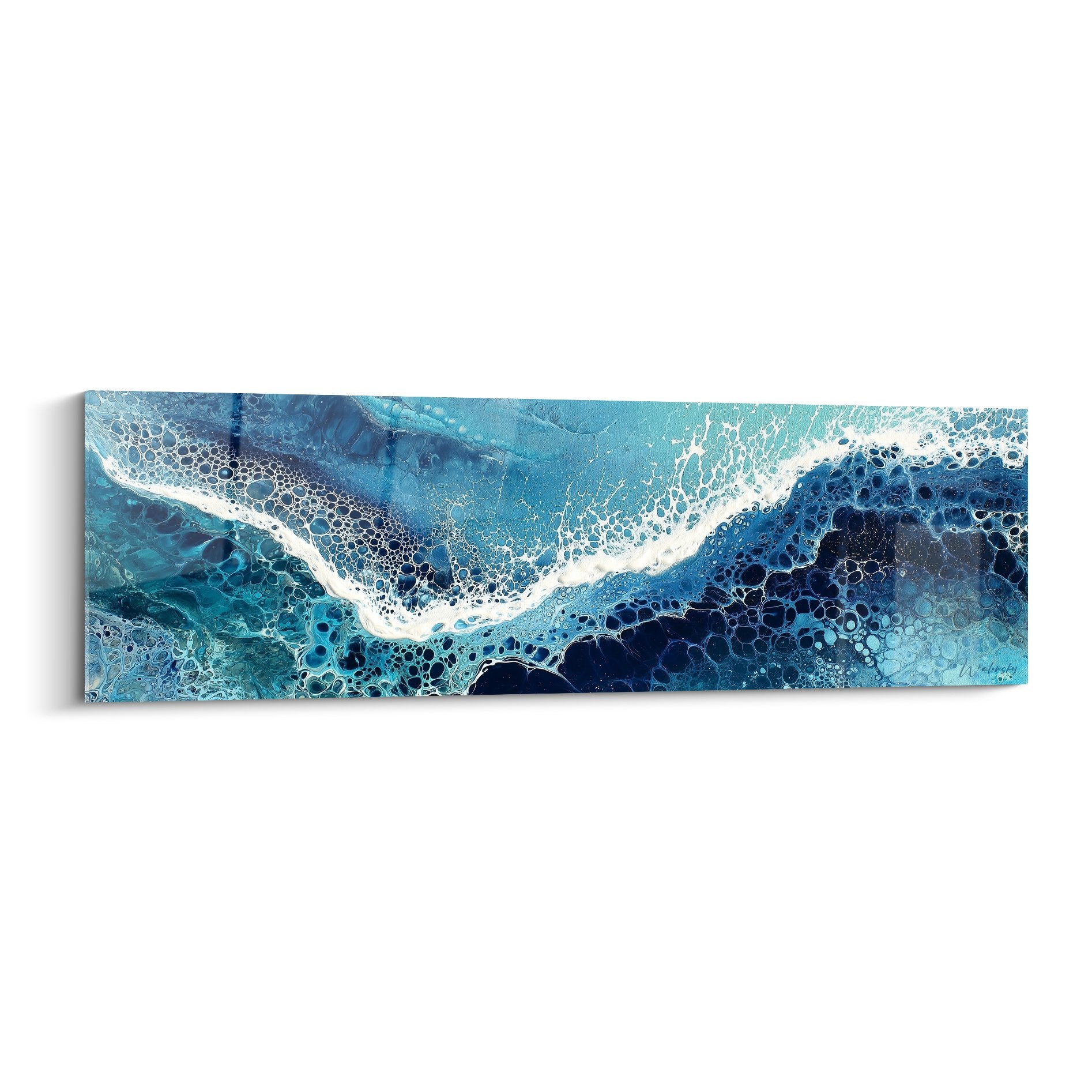 Abstract painting ocean waves blue turquoise white foam feng shui north water