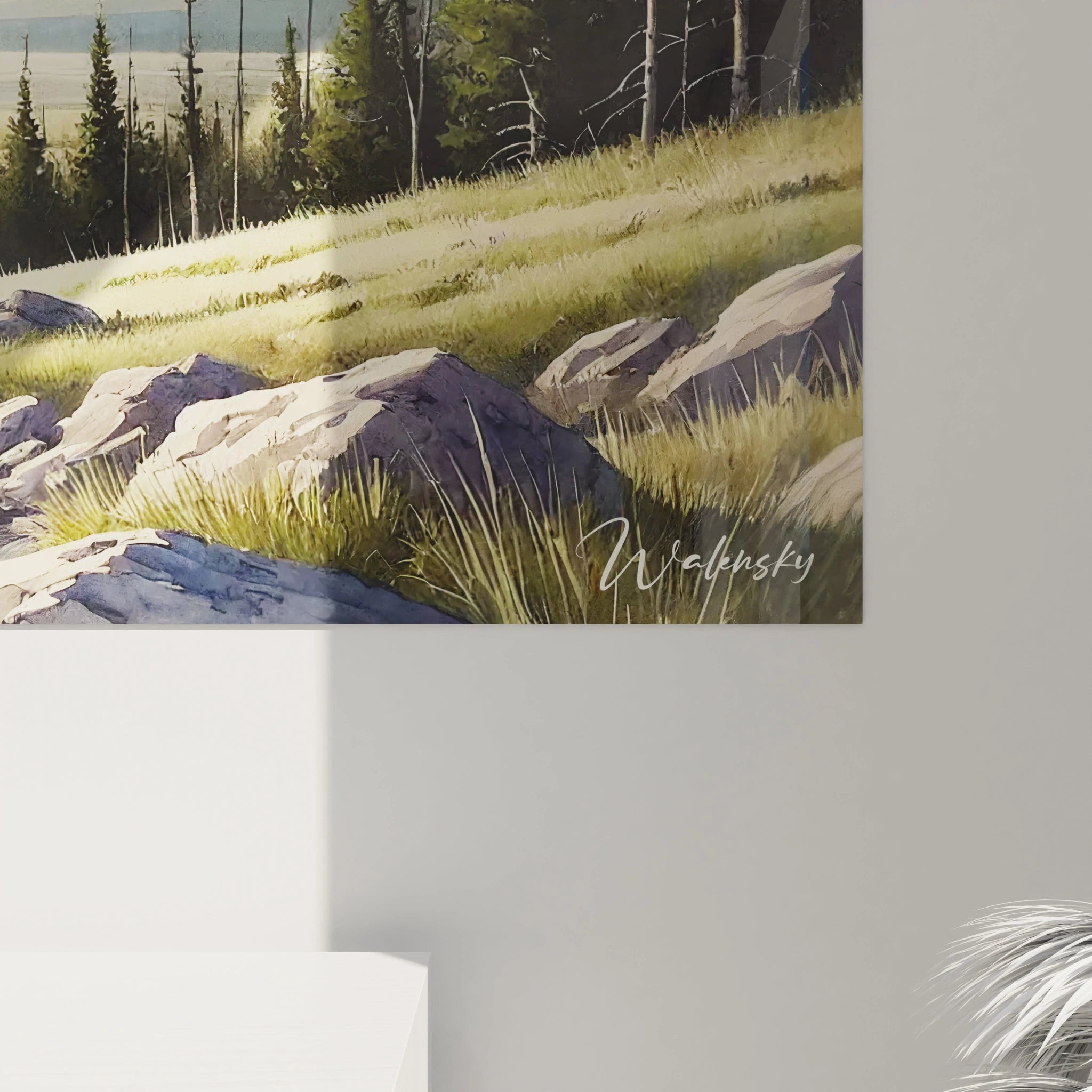 Admirez le tableau Vaste Horizon de près, où chaque détail évoque la paix et la grandeur des paysages montagnards. Un véritable appel à l'évasion et à la tranquillité.