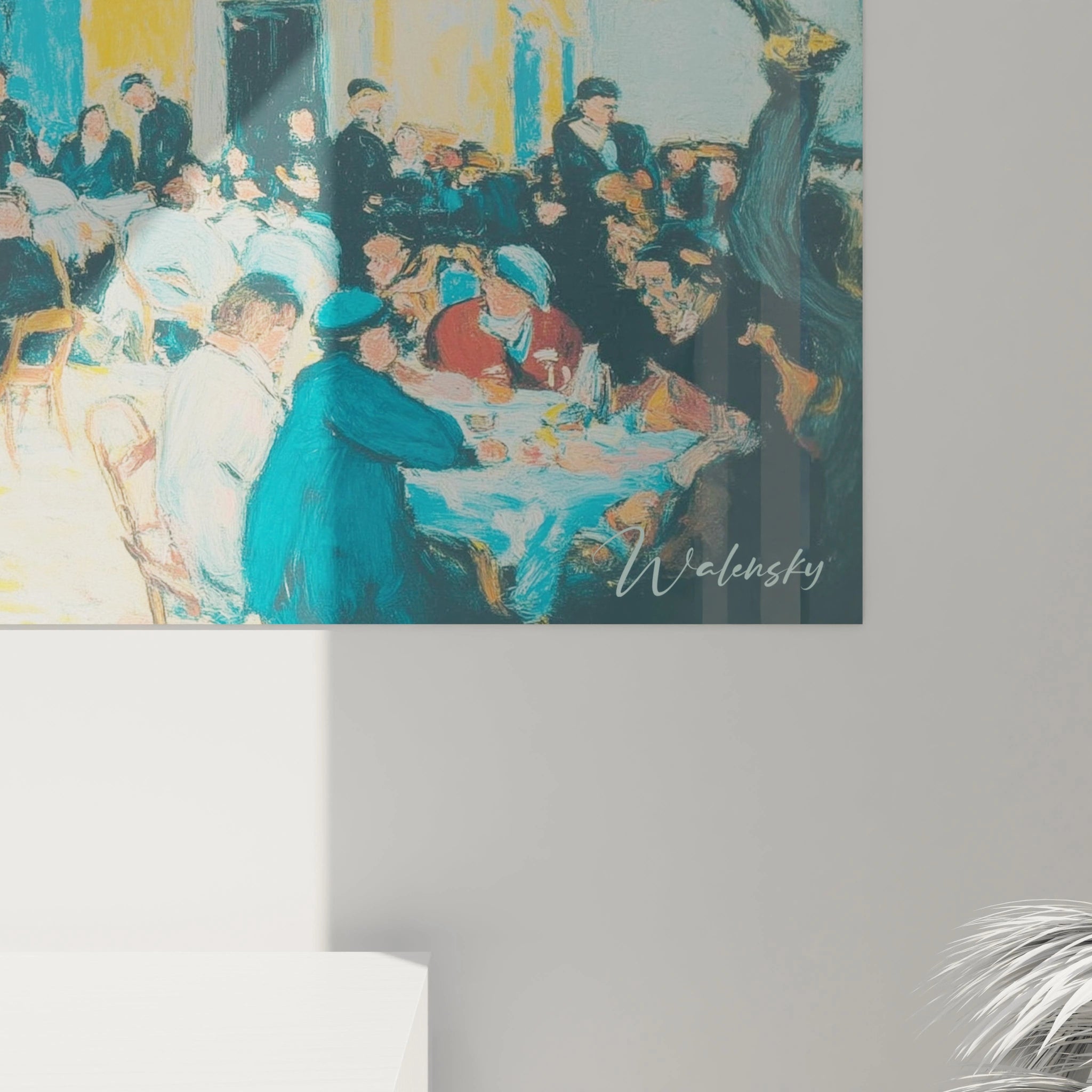 Tableau mural Walensky scène de café animé en style tableau post impressionniste village pour salon