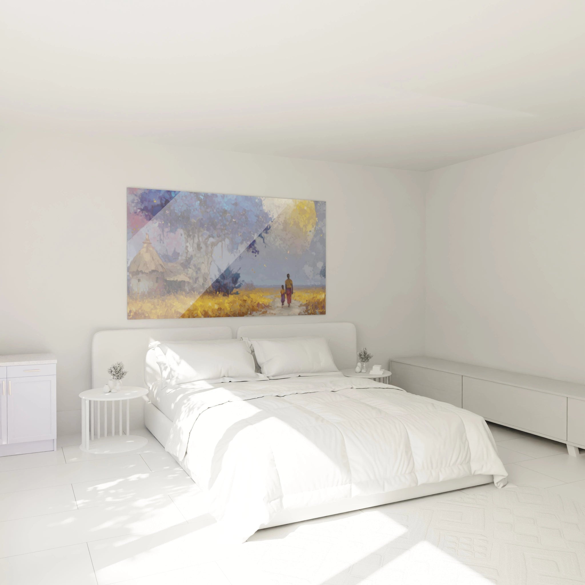 Tableau mural paysage africain moderne de Walensky, ajoutant une touche artistique à une chambre lumineuse