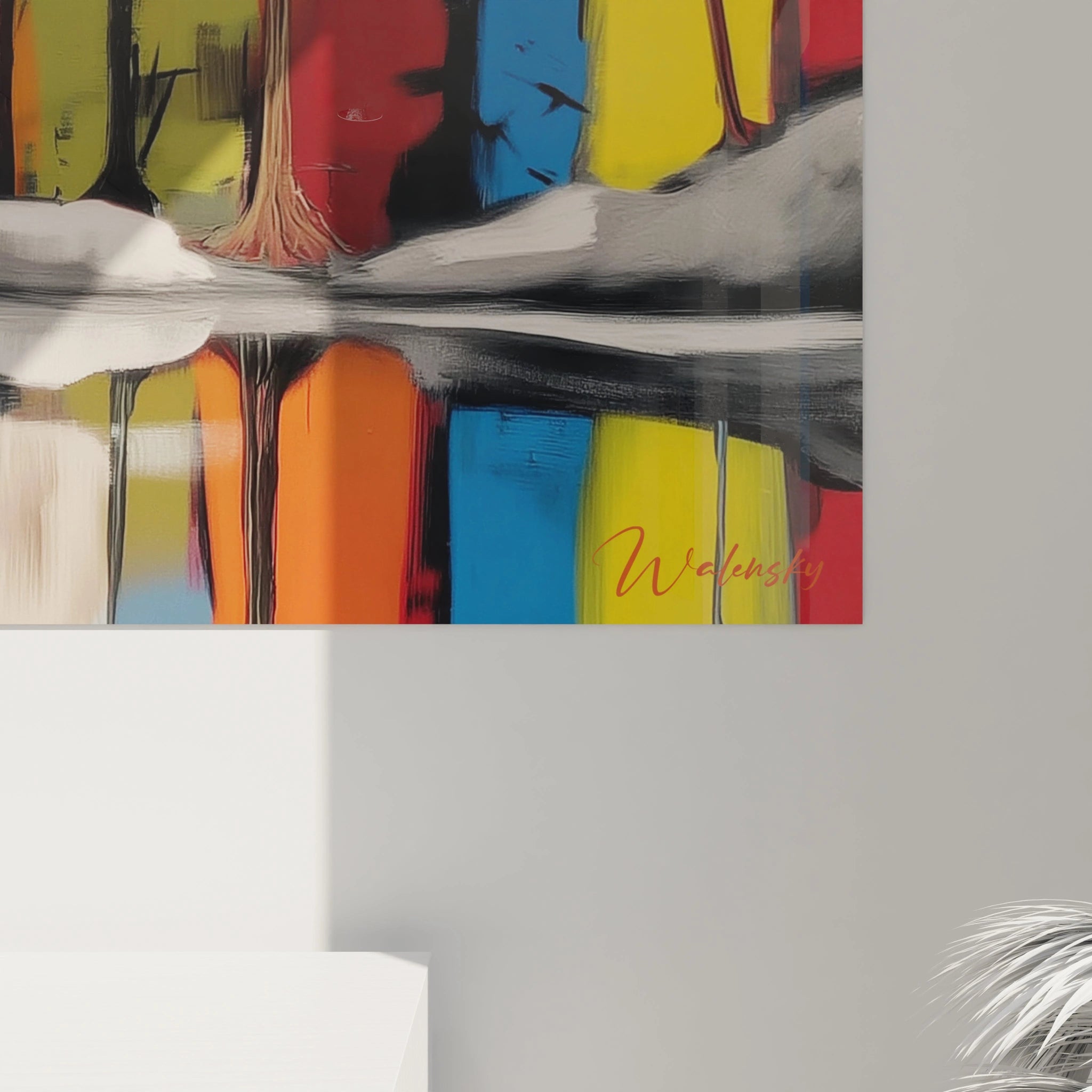 Tableau mural paysage africain moderne de Walensky avec des couleurs vives et des reflets artistiques