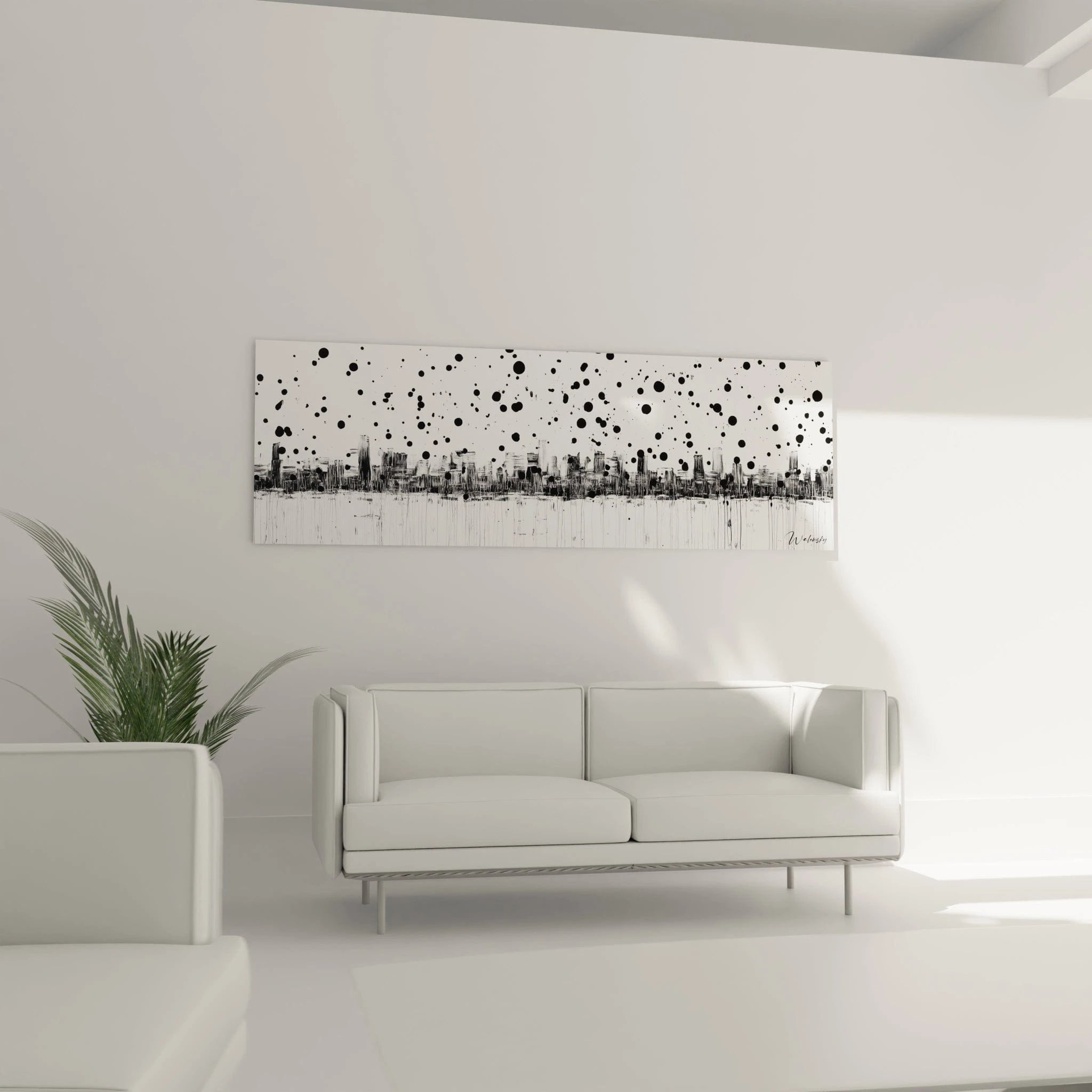 Tableau tacheté noir et blanc Walensky, décor moderne idéal pour un salon élégant