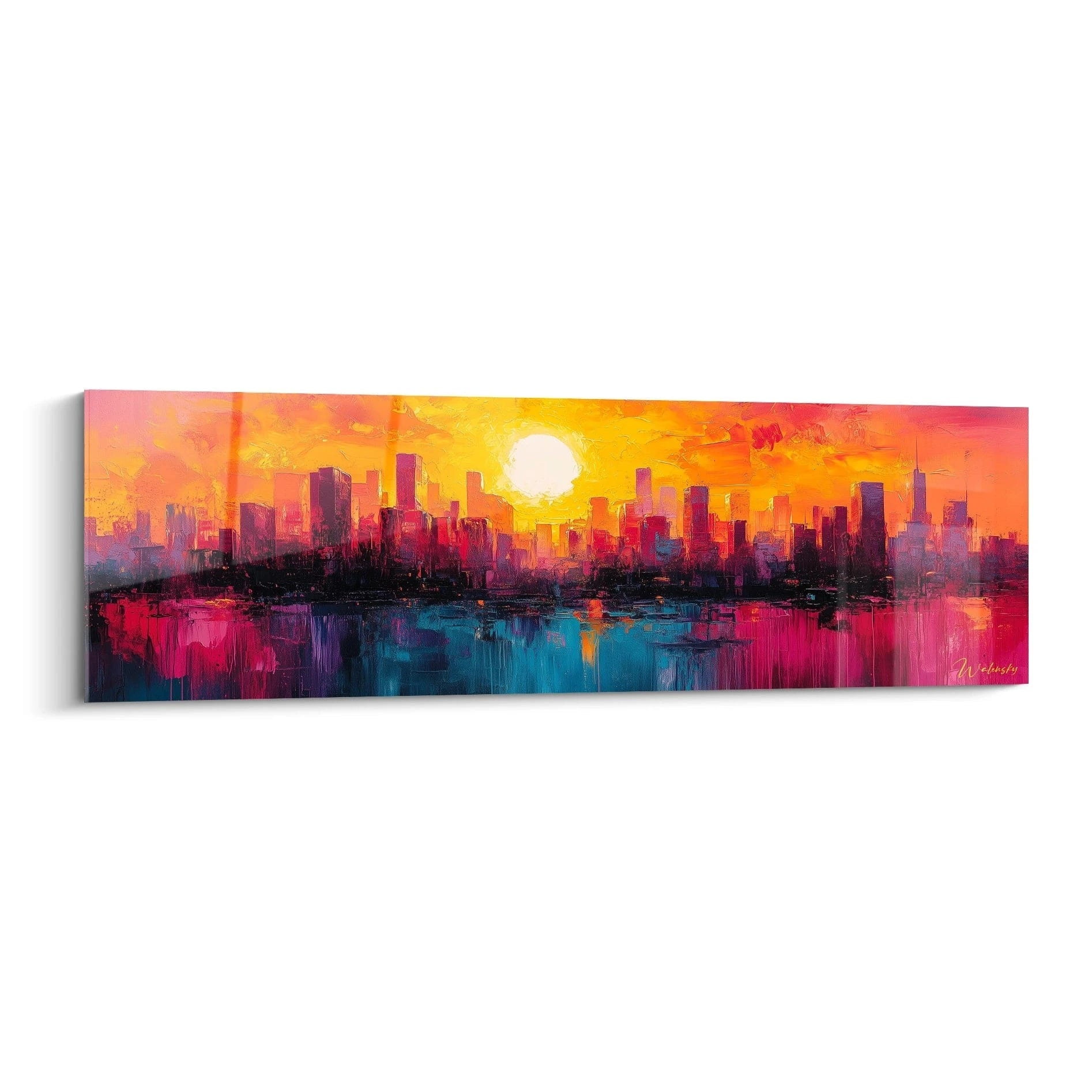 Tableau New York au coucher du soleil par Walensky avec couleurs vives et skyline moderne