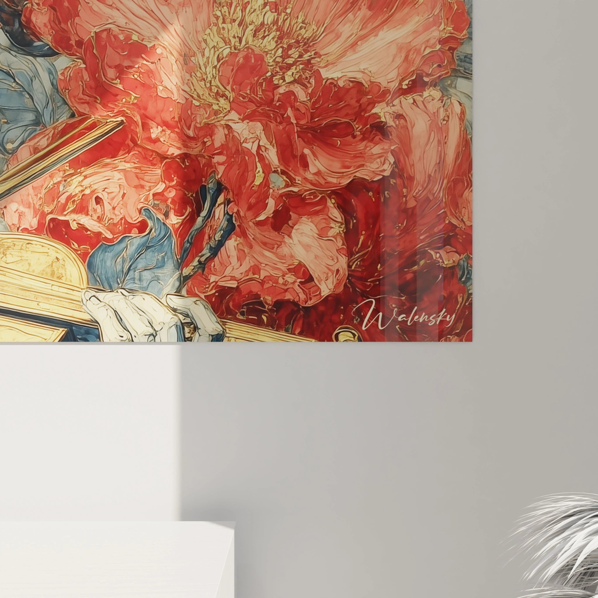 Tableau mural Walensky tableau violon baroque avec fleurs rouges et détail de violon ancien