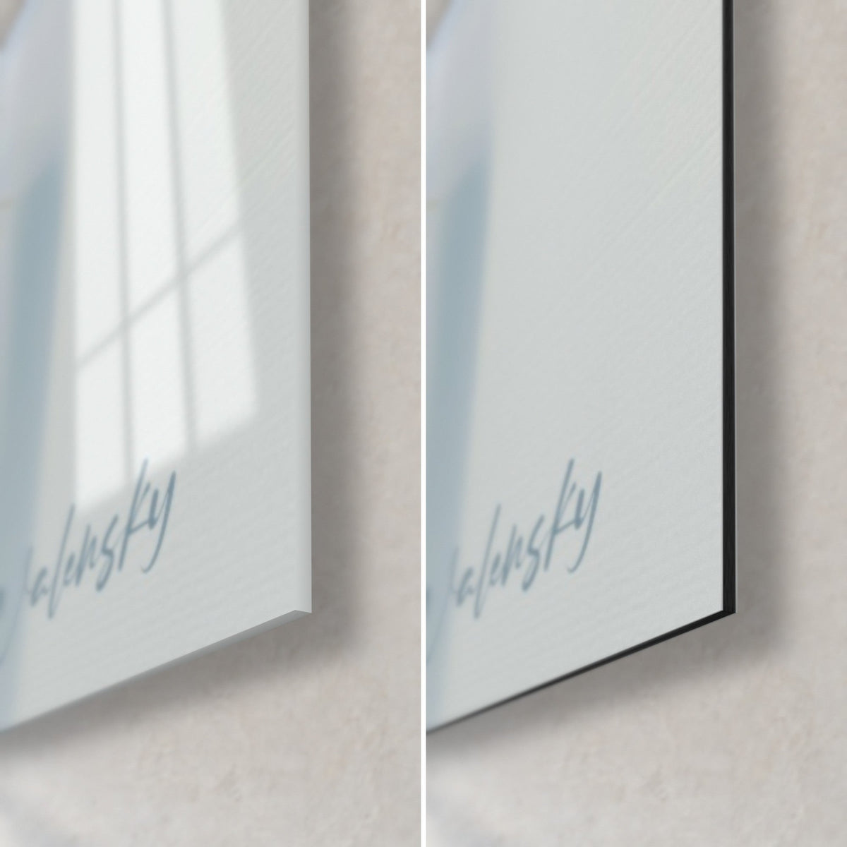 Tableau figure à l'œil azur, signature Walensky bas droit, verre acrylique brillant face à l'alu Dibond noir mat