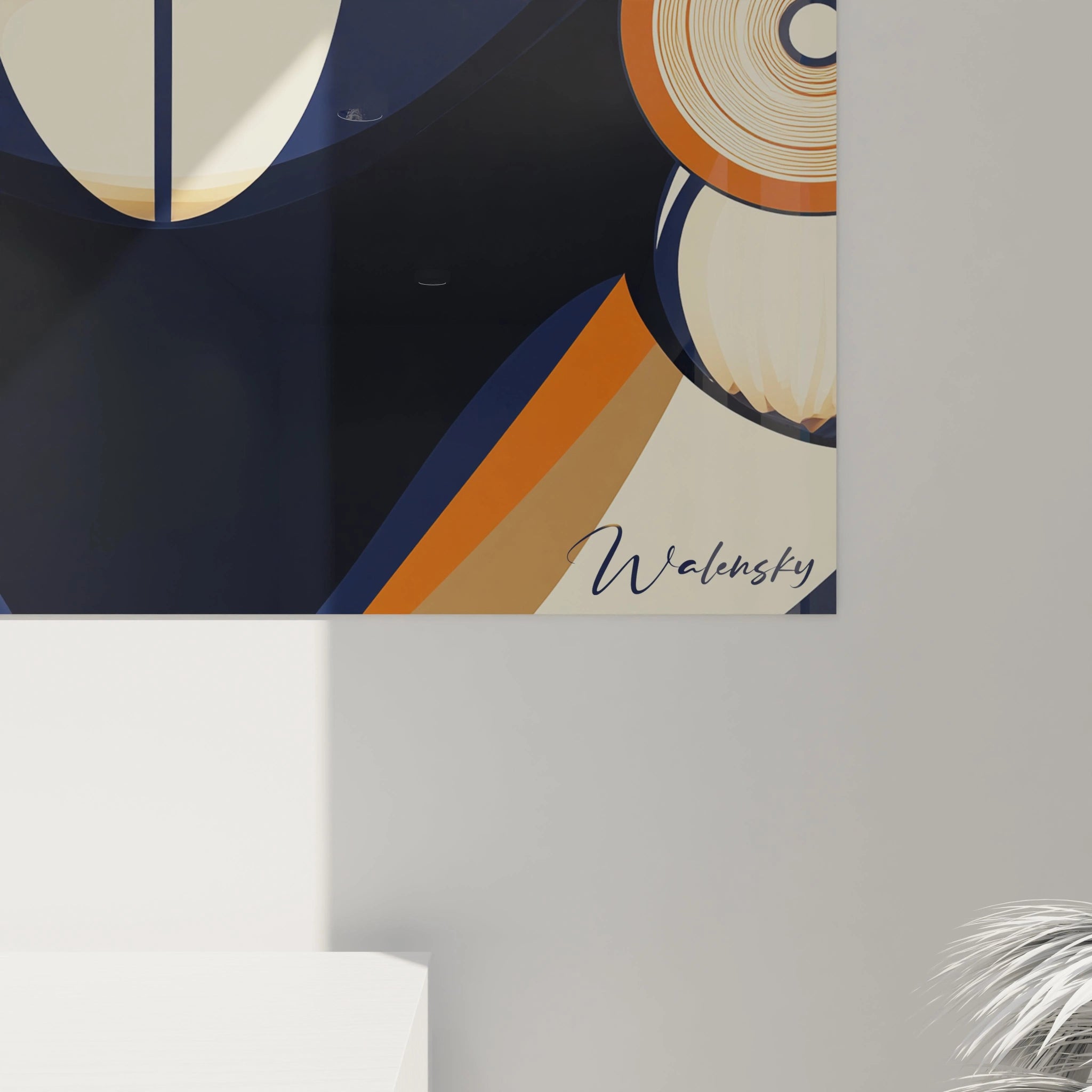 Tableau africain mural moderne Walensky avec motifs géométriques bleu, orange et beige