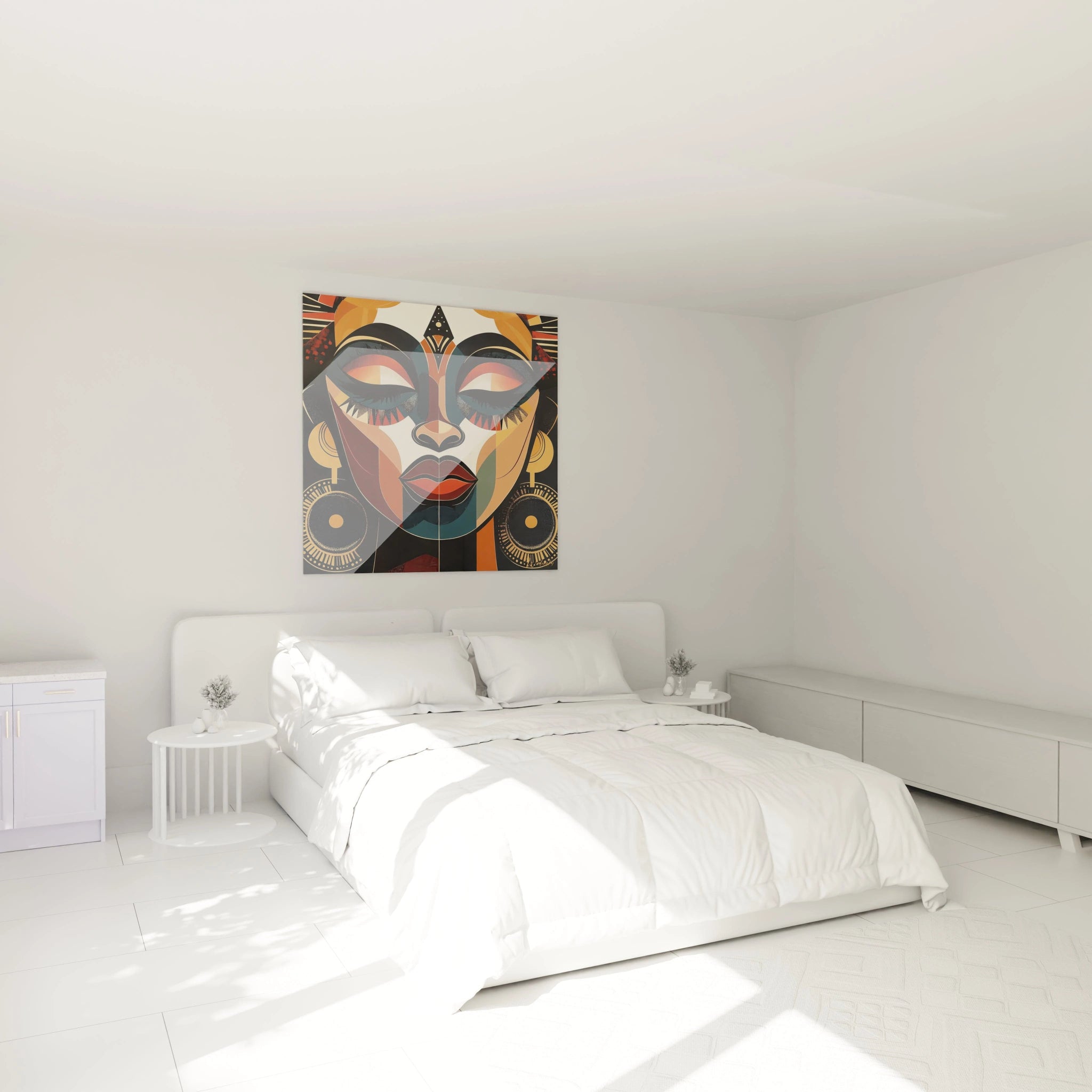 Tableau africain mural Walensky représentant un oiseau sur fond de paysage côtier dans chambre lumineuse