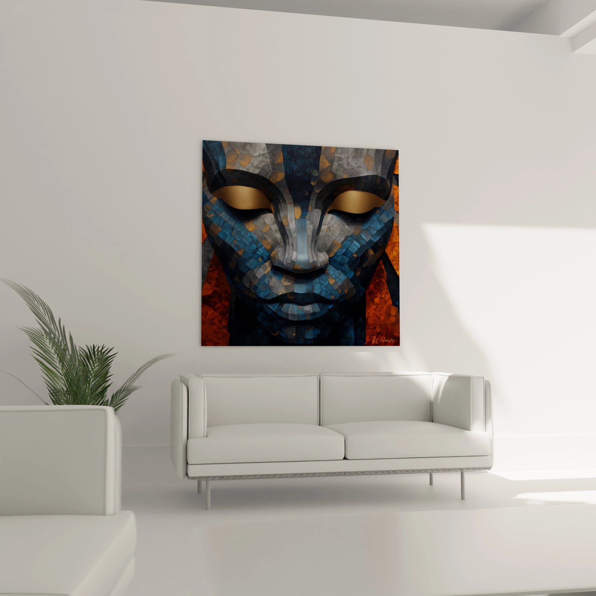 Tableau mural masque africain moderne en couleurs vibrantes pour décoration intérieure élégante