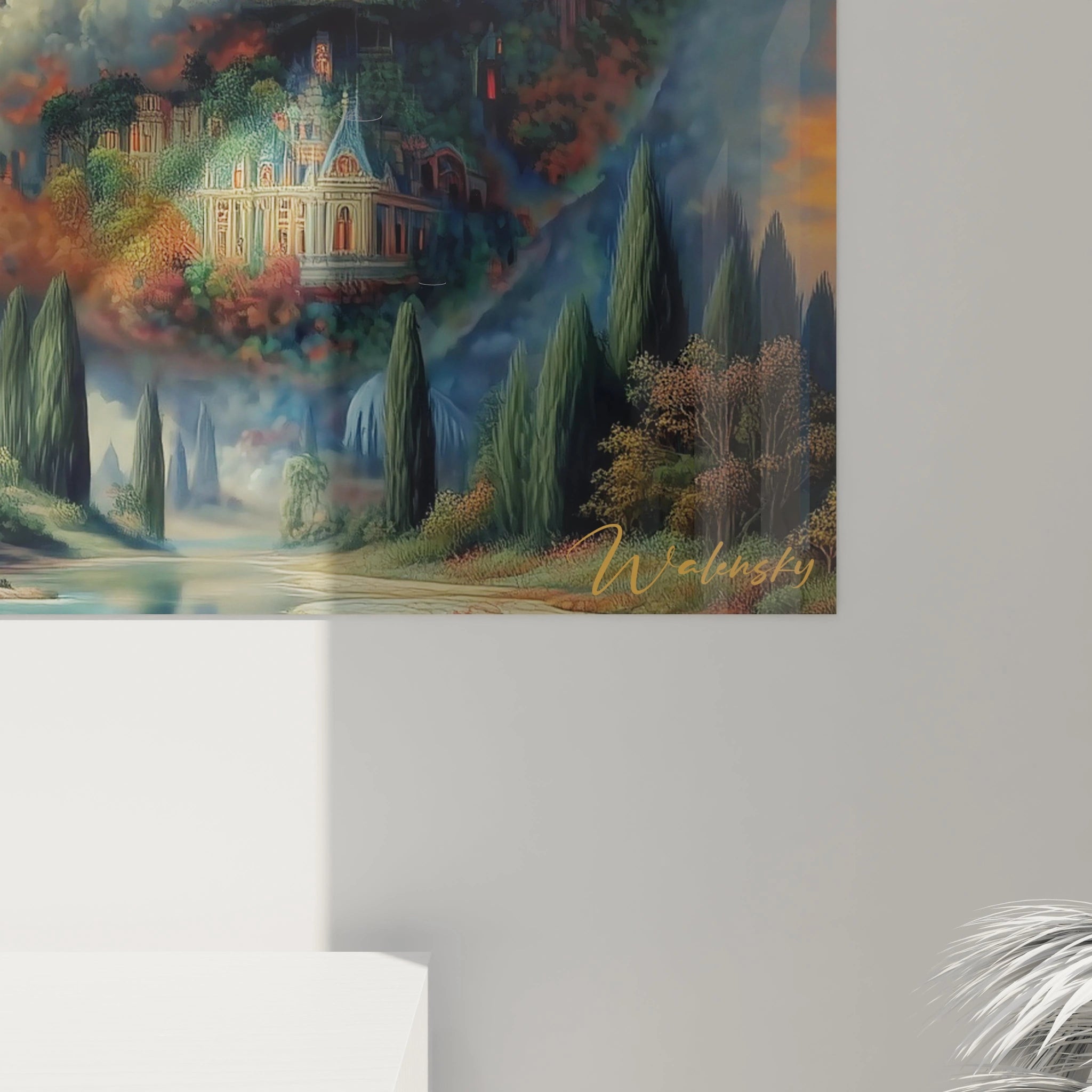 Tableau mural Walensky tableau surréaliste visage palais avec palais flottant et paysage onirique