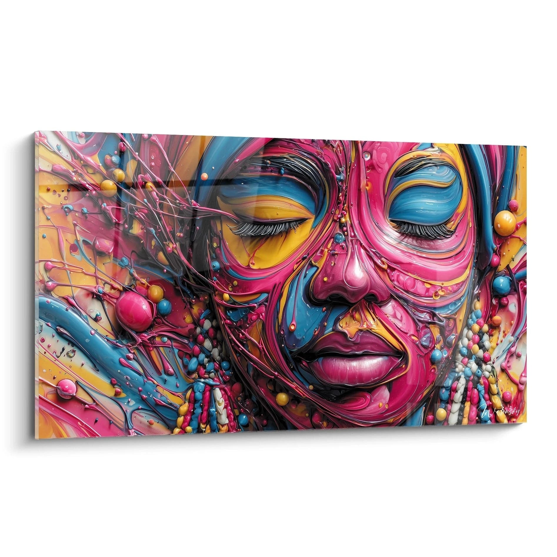 Tableau mural visage africain coloré de Walensky avec des motifs vibrants et des détails artistiques