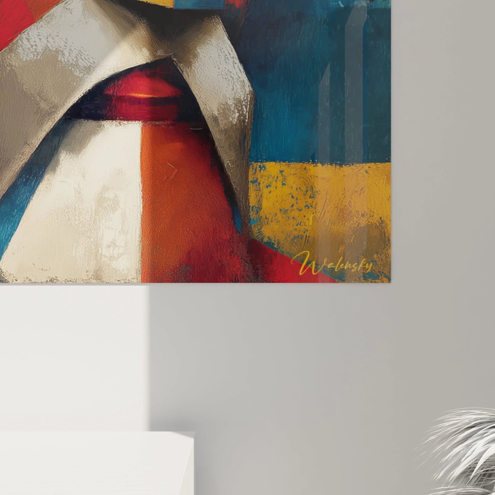 Walensky tableau visage abstrait cristaux mural aux couleurs vives textures mates et visage stylise