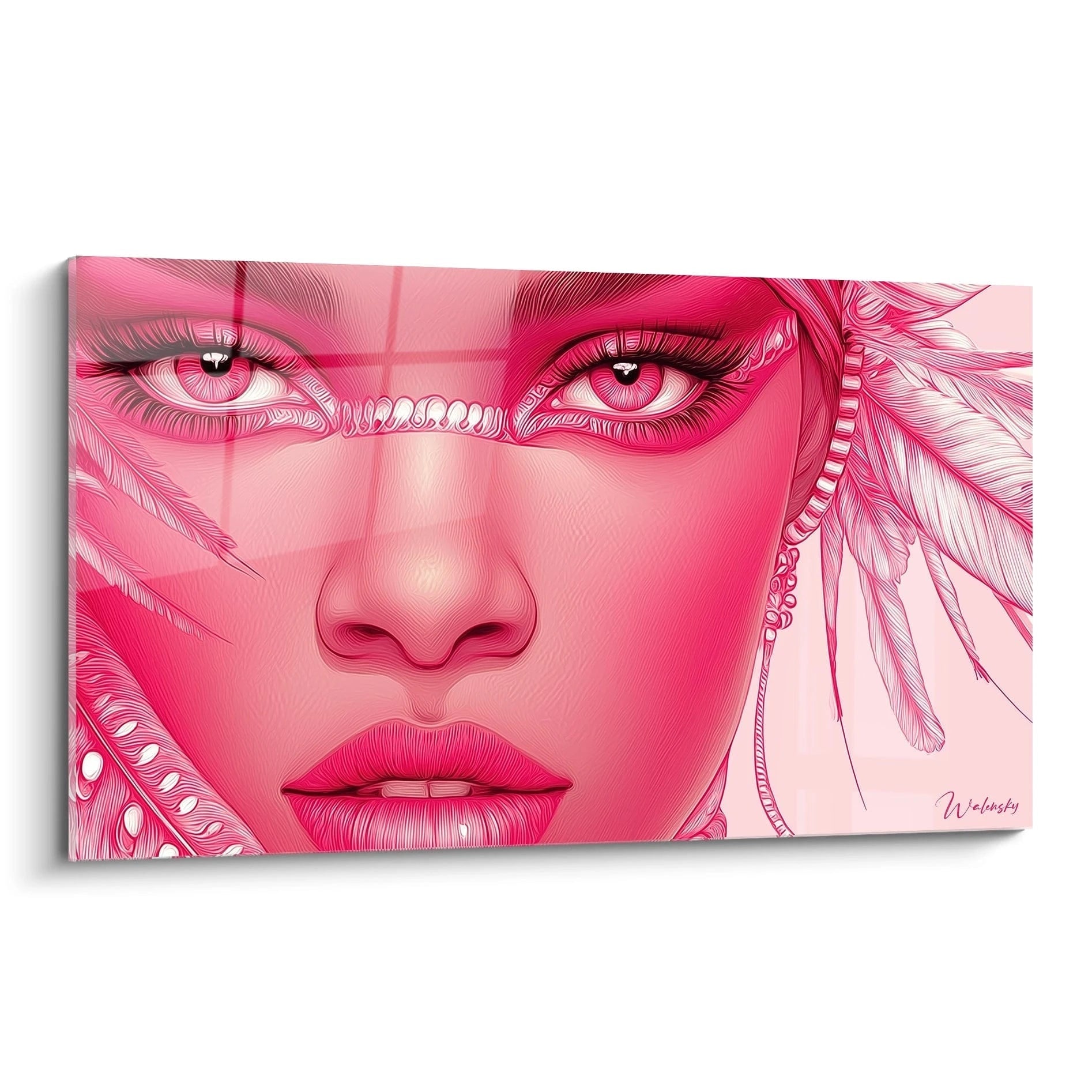 Tableau mural visage africain moderne avec des couleurs roses et des détails tribaux