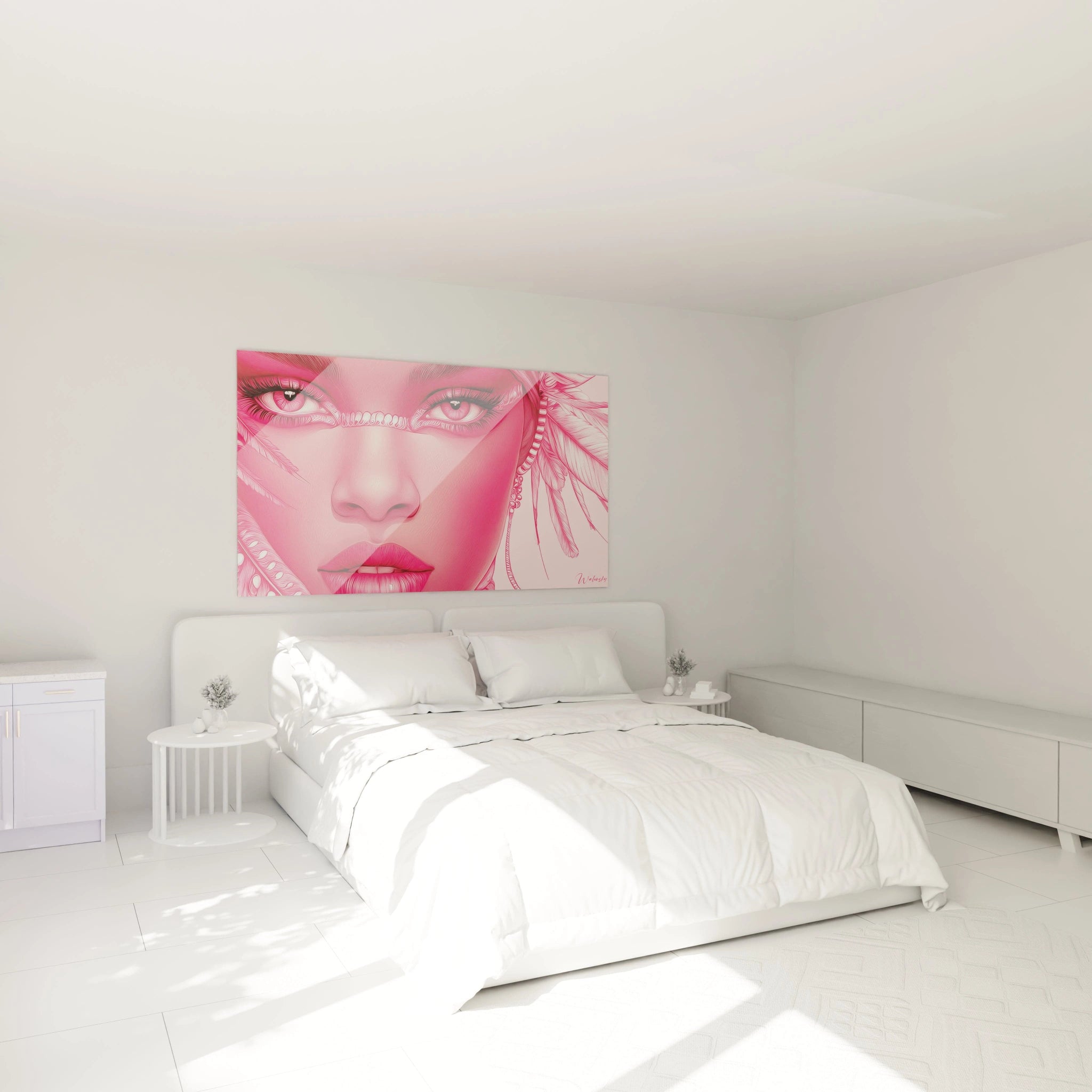 Tableau visage africain moderne de Walensky en rose pour décoration murale contemporaine