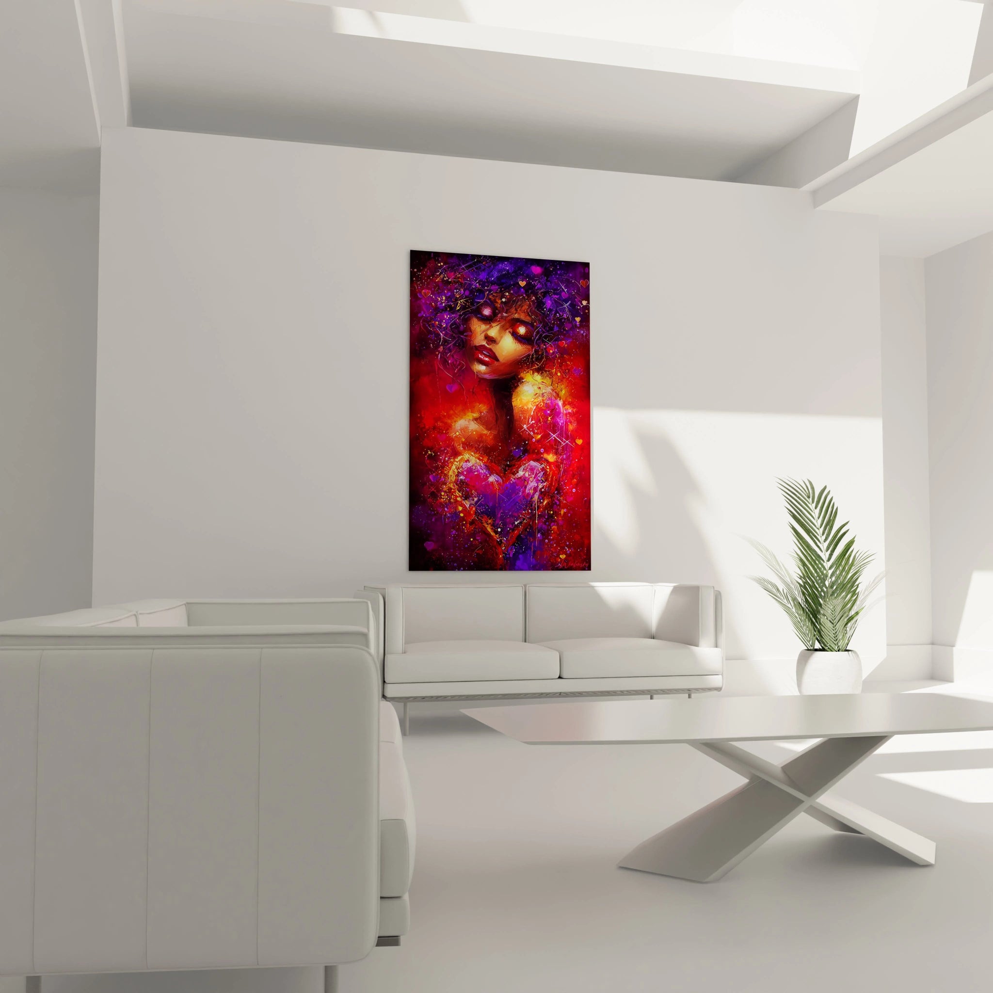 Tableau mural Walensky portrait coloré avec coeur tableau visage femme saint valentin pour décoration salon