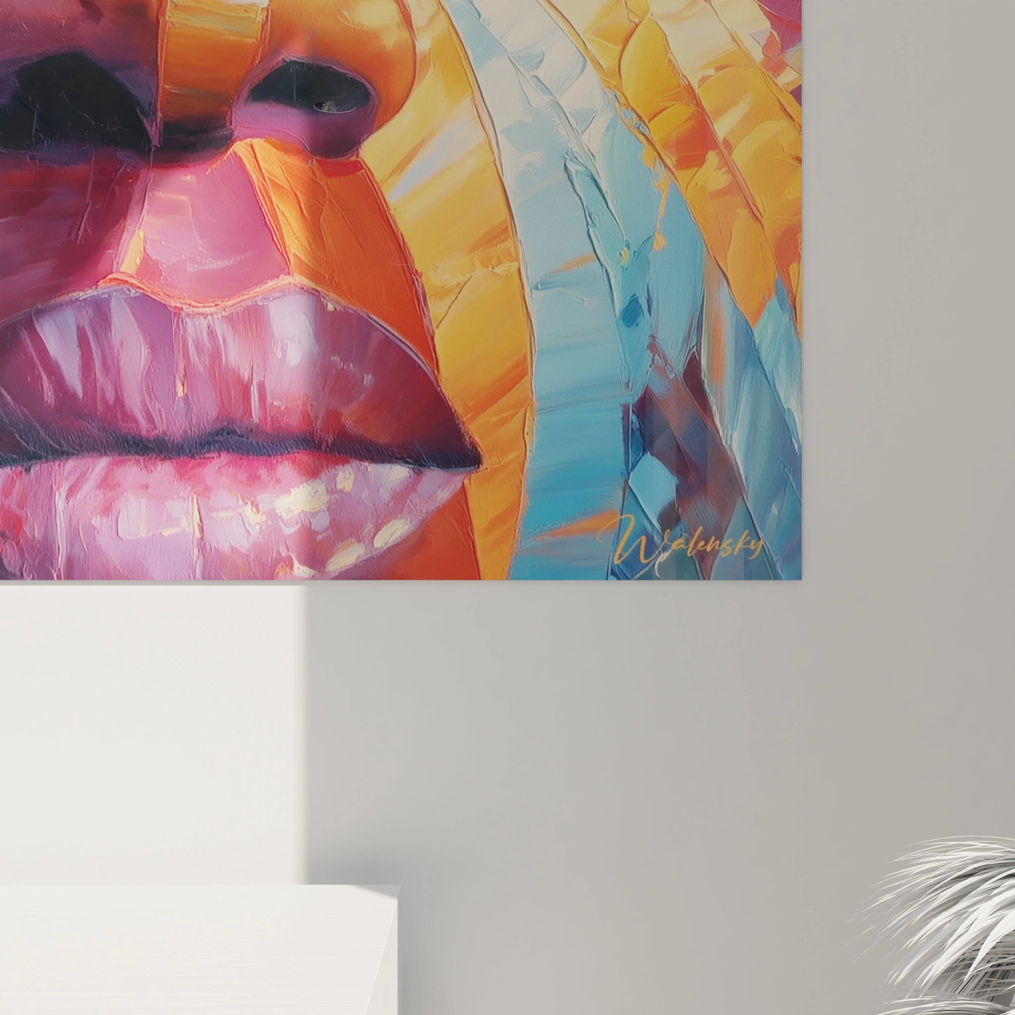 Tableau visage africain moderne de Walensky avec des couleurs vives et des traits artistiques