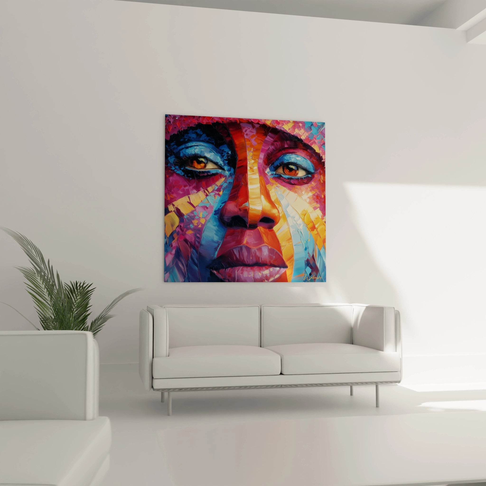 Tableau mural visage africain moderne aux couleurs vives, idéal pour embellir votre intérieur