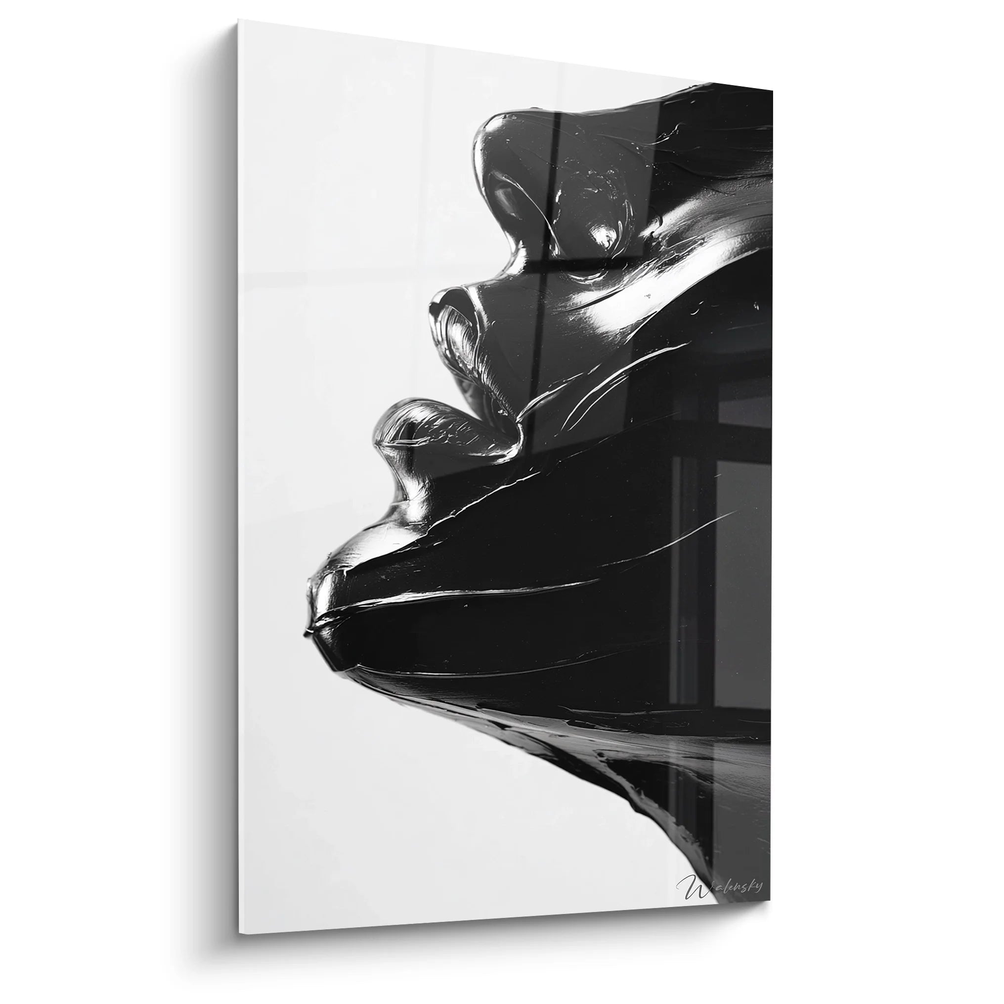 Tableau visage féminin abstrait noir et blanc avec reflets métalliques pour décoration moderne