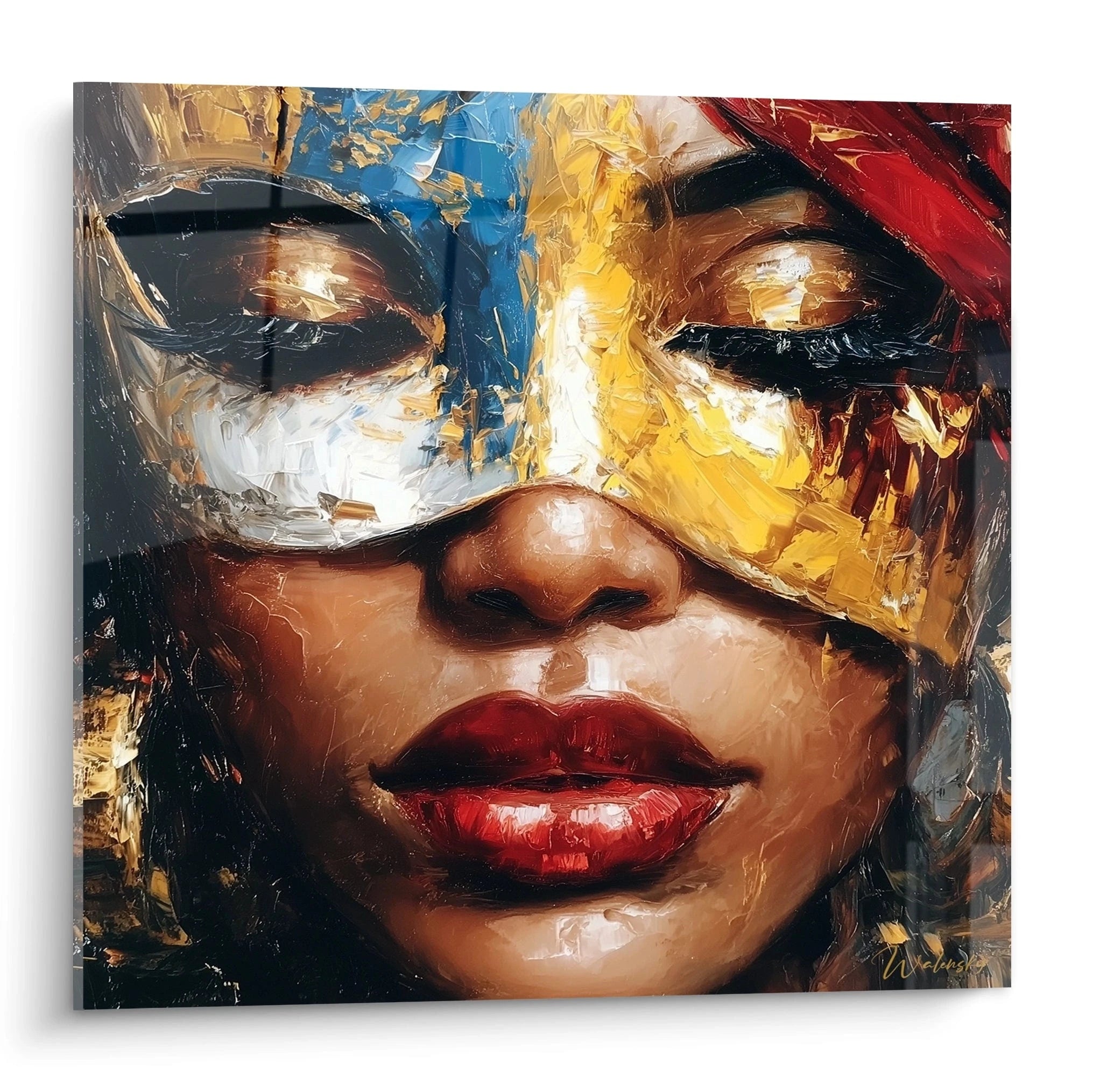 Tableau visage féminin médium ancestral - édition masque africain - Walensky