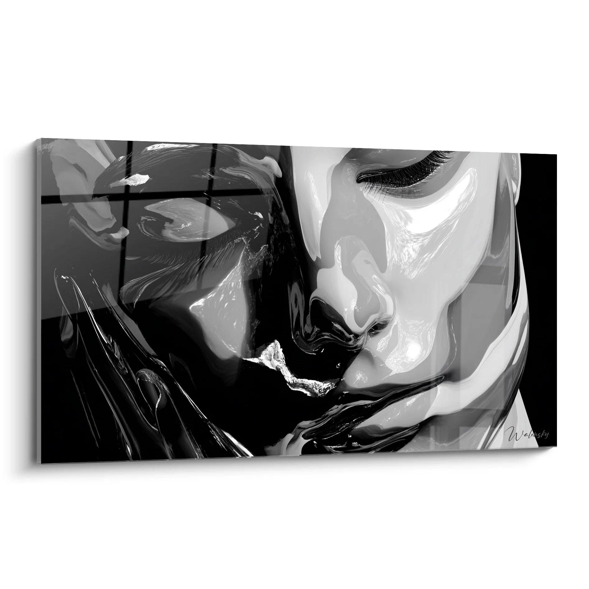 Tableau visage féminin miroir noir blanc art contemporain décoration murale moderne