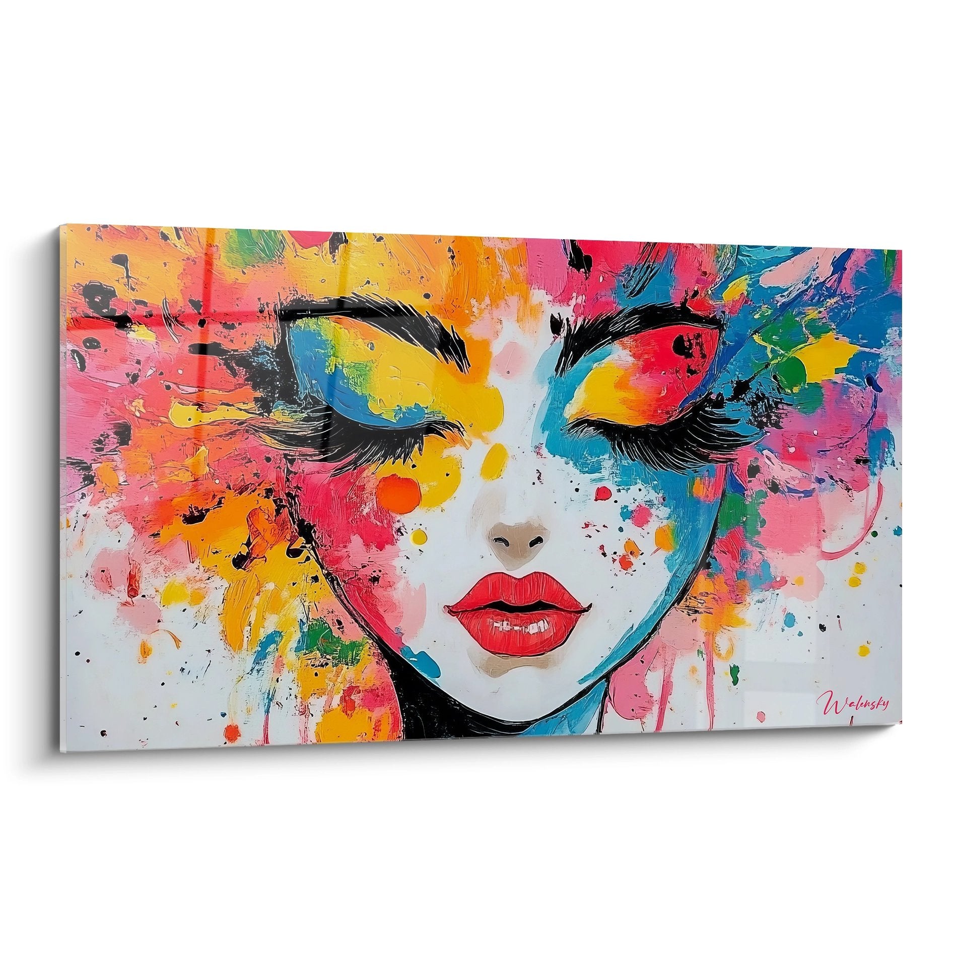 Tableau mural visage femme abstrait aux couleurs vives et éclatantes pour décoration moderne