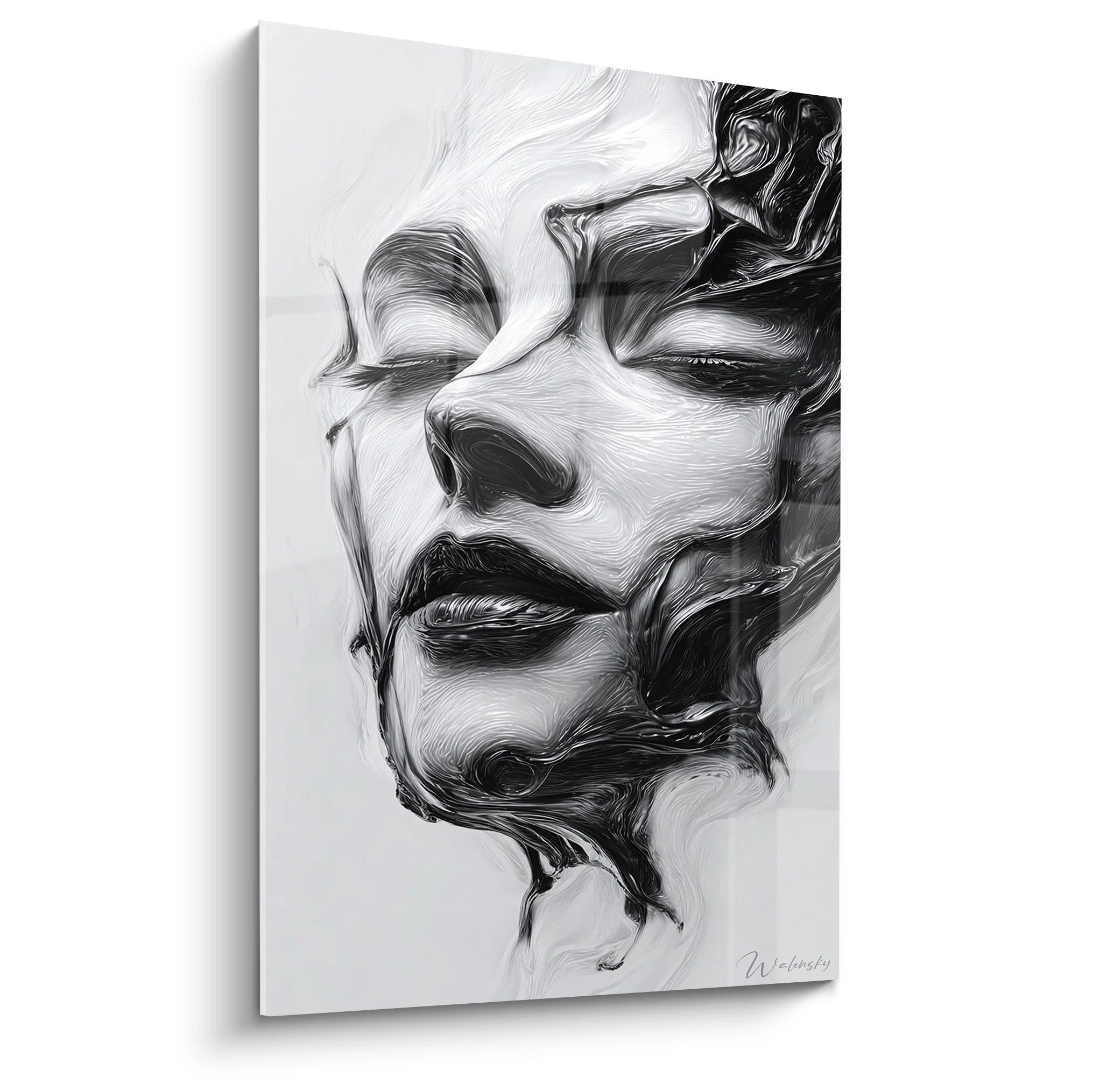 Tableau visage femme fluide noir blanc art contemporain décoration murale moderne
